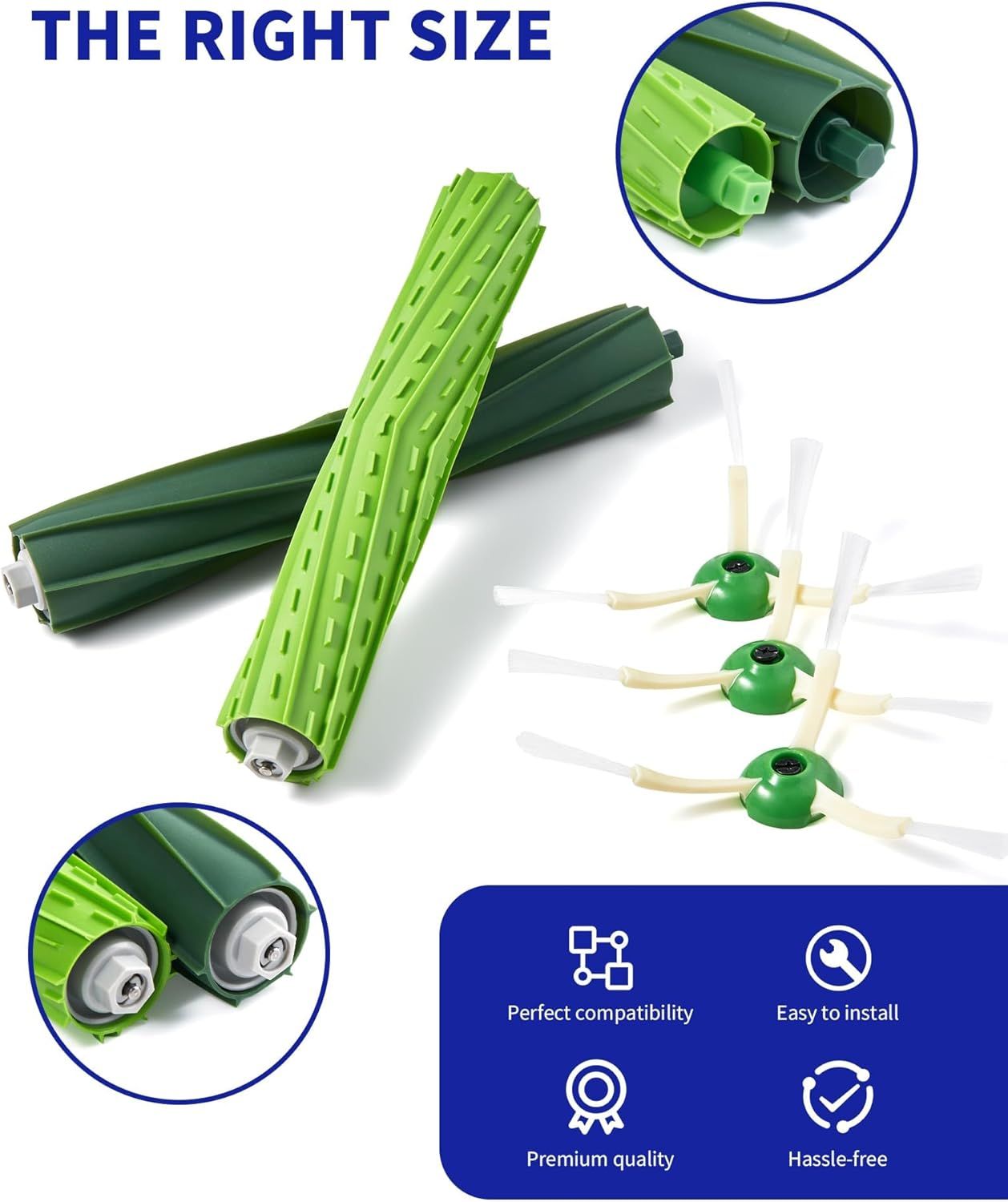 Replacement Parts & Accessories or iRobot E, I & J Series, Combo i5, j5 Series Robot Vacuum, Dual Multi-Surace Rubber Brushes & 3 HEPA ilter & 3 Edge-Sweeping Brushes - Image 3