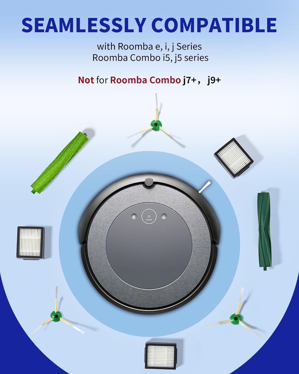 Replacement Parts & Accessories or iRobot E, I & J Series, Combo i5, j5 Series Robot Vacuum, Dual Multi-Surace Rubber Brushes & 3 HEPA ilter & 3 Edge-Sweeping Brushes - Image 5
