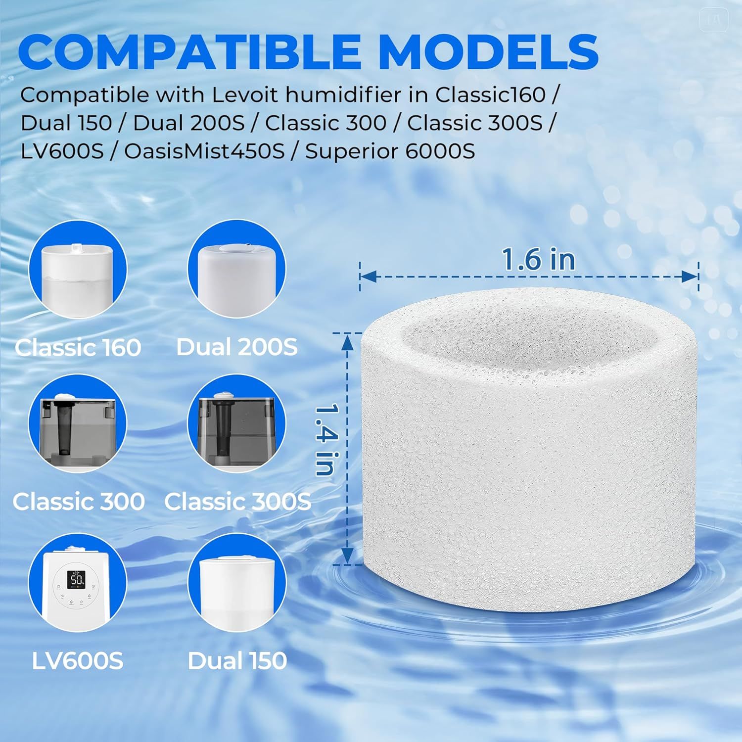 30-Pack Top ill Humidiier Replacement ilters or LEVOIT Classic160, Dual150, Dual200S, Classic300(S), LV600S, OasisMist 450S, Superior6000S Series Humidiiers by - Image 2