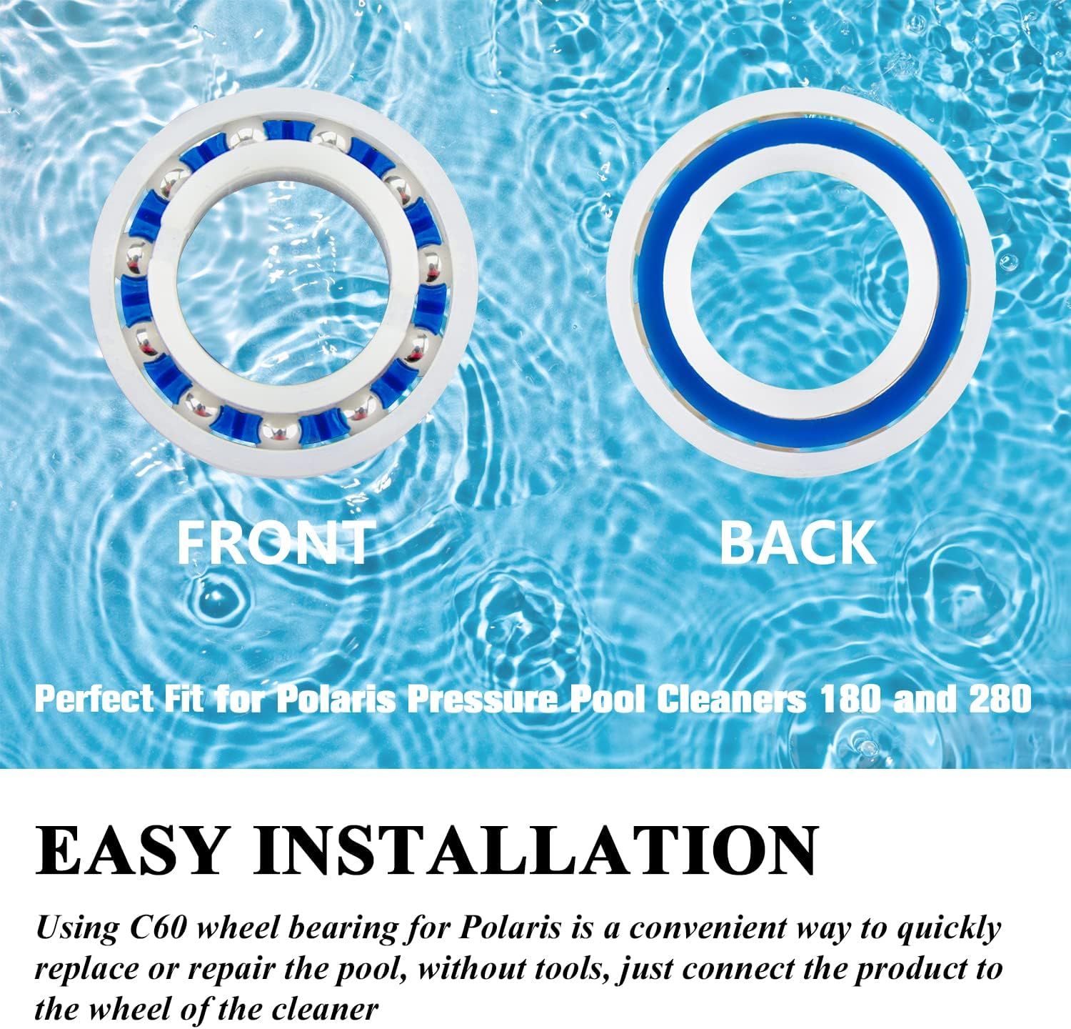 C60 C-60 Ball Bearing Replacement or Pool Cleaner Wheels, Perectly Compatible with Polaris Pressure Pool Cleaners 180 and 280, Smooth Rotation and Sturdy Materials, 10 Pack - Image 4
