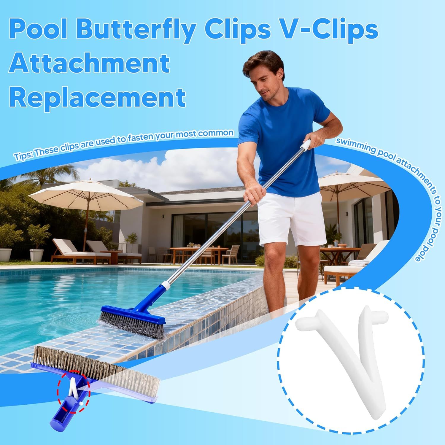 Pool Butterly Clips V-Clips Attachment Clips Replacement or Pool Spa Brush Lea Rake Lea Skimmer (24 Pack) - Image 2
