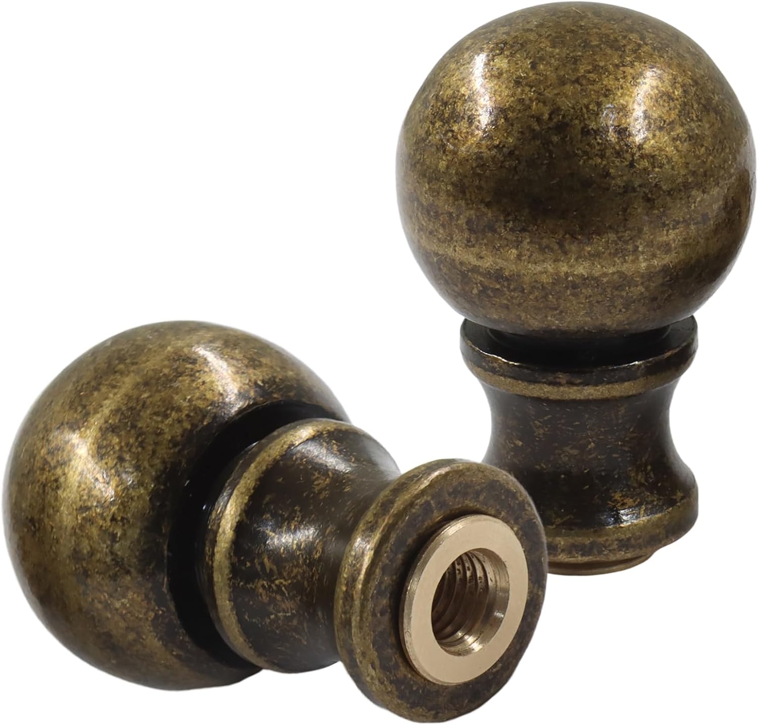 Biaungdo 2 Pcs Solid Brass Lamp Finial Cap Knob with Dual-Thread Screw, Lamp Shade Screw Cap Top Lamps Decoration for Lamps Shade Holder, 3/8 Inch & 1/4-27 Inch - Image 1
