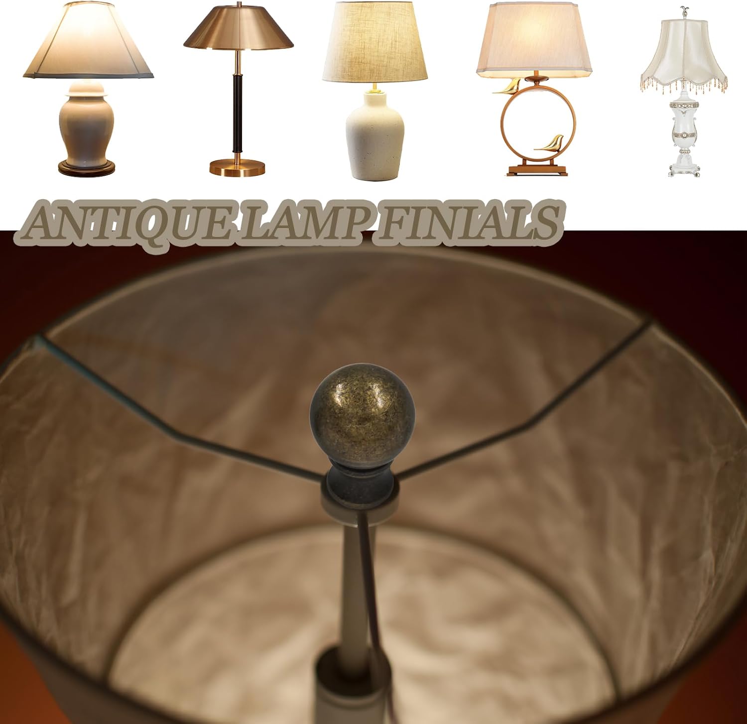 Biaungdo 2 Pcs Solid Brass Lamp Finial Cap Knob with Dual-Thread Screw, Lamp Shade Screw Cap Top Lamps Decoration for Lamps Shade Holder, 3/8 Inch & 1/4-27 Inch - Image 3