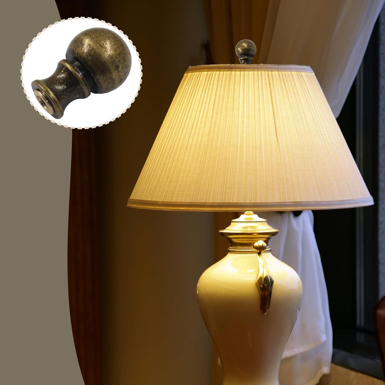 Biaungdo 2 Pcs Solid Brass Lamp Finial Cap Knob with Dual-Thread Screw, Lamp Shade Screw Cap Top Lamps Decoration for Lamps Shade Holder, 3/8 Inch & 1/4-27 Inch - Image 5
