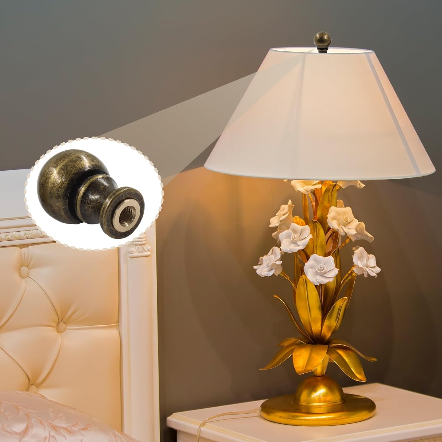 Biaungdo 2 Pcs Solid Brass Lamp Finial Cap Knob with Dual-Thread Screw, Lamp Shade Screw Cap Top Lamps Decoration for Lamps Shade Holder, 3/8 Inch & 1/4-27 Inch - Image 6