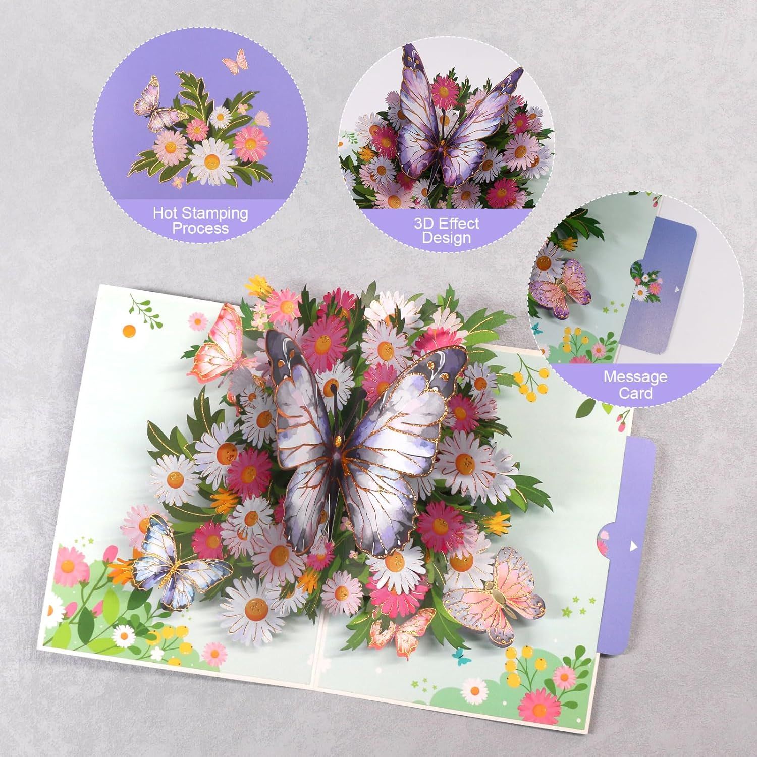 Birthday Card or Wie, Beautiul 3D Butterly Pop-Up Greeting Card with Envelope, Heartelt Birthday Gits or Wie, Husband, Girlriend, Mom, Dad, Sister, riend on Special Day (Purple) - Image 4