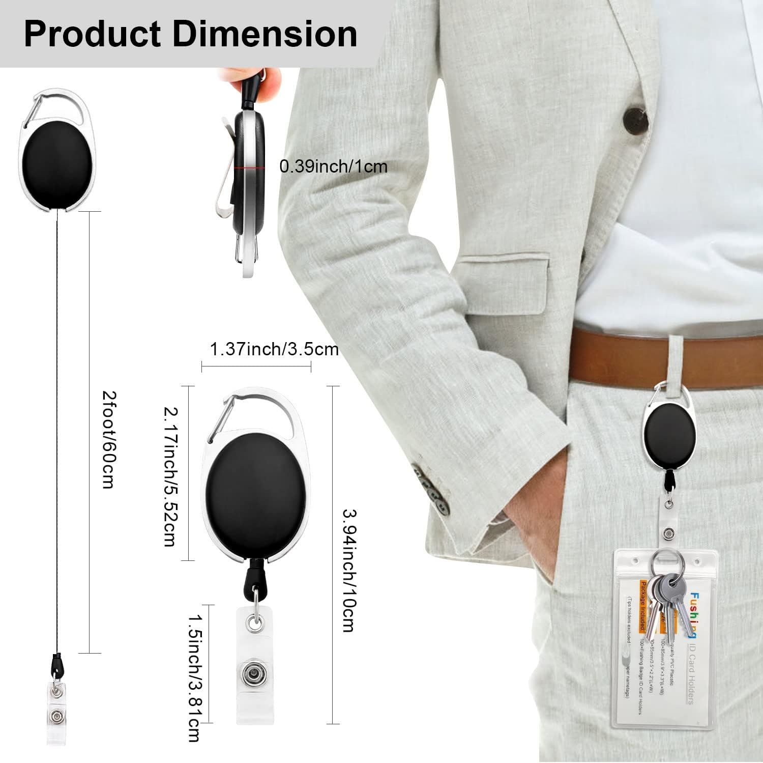 10Pcs Retractable ID Badge Holders ID Badge Reels with Belt Clip Retractable Badge Holders or Oice Worker Doctor Nurse (Black) - Image 3