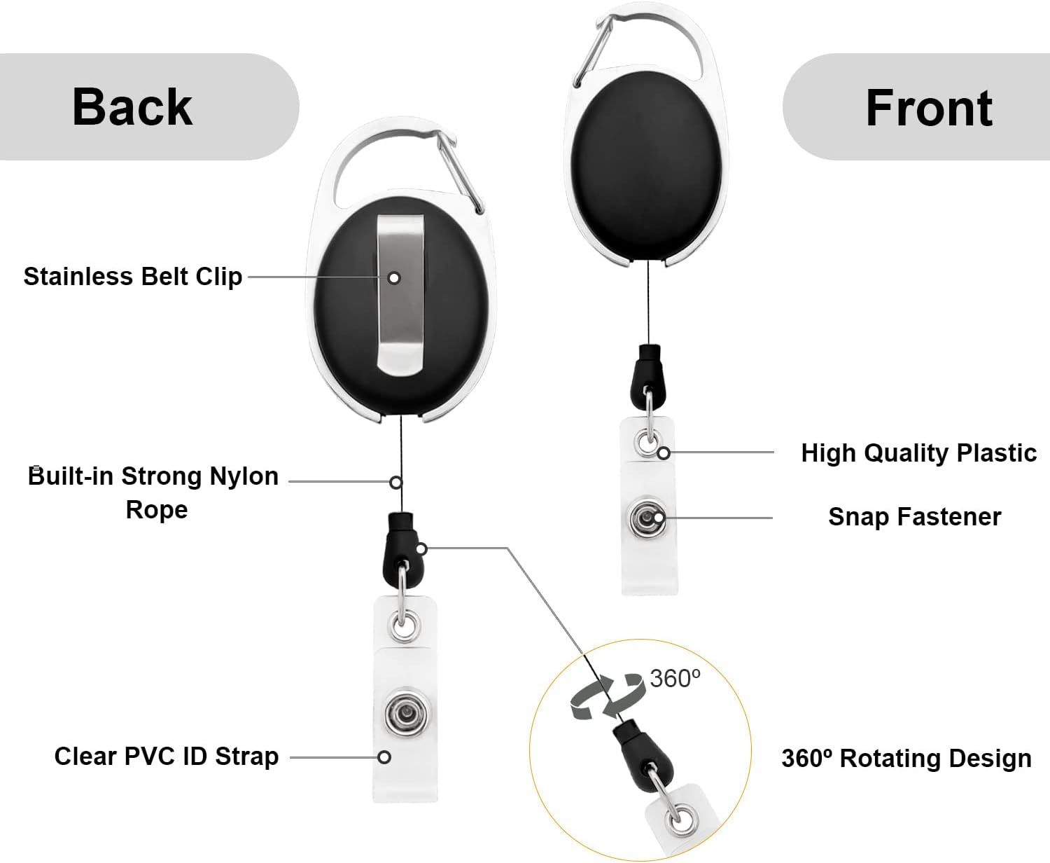 10Pcs Retractable ID Badge Holders ID Badge Reels with Belt Clip Retractable Badge Holders or Oice Worker Doctor Nurse (Black) - Image 4