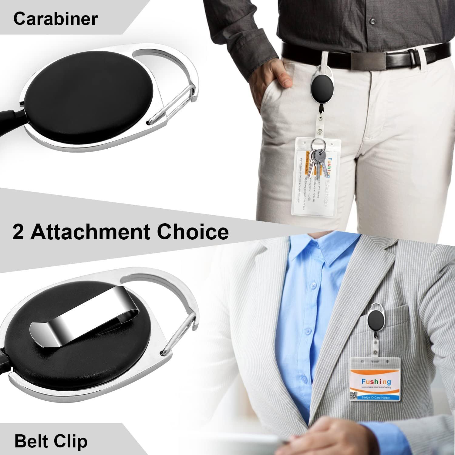 10Pcs Retractable ID Badge Holders ID Badge Reels with Belt Clip Retractable Badge Holders or Oice Worker Doctor Nurse (Black) - Image 6