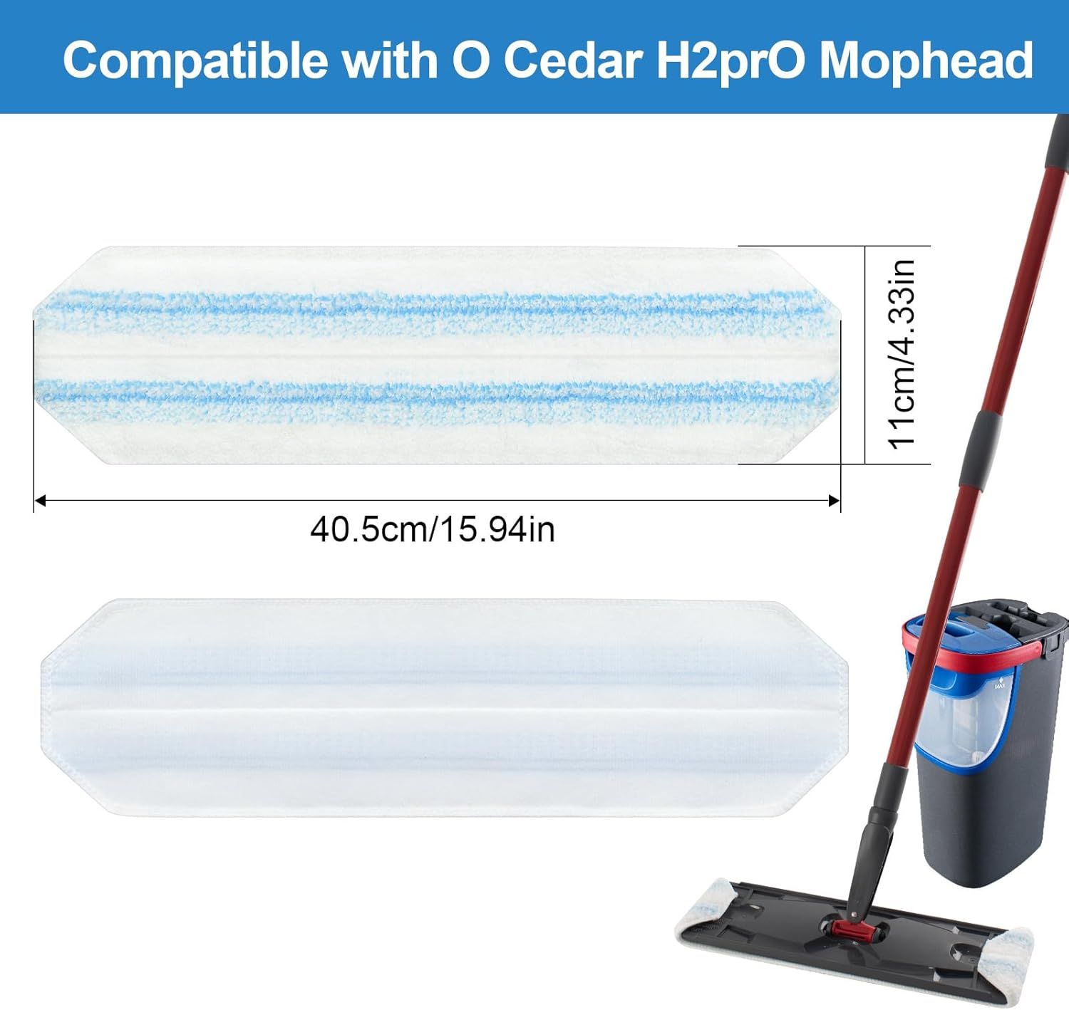 Mop Pads Replacements Compatible with O Cedar H2prO lat Mop System Microiber Mop Replacement Heads or O-Cedar/Vileda H2prO lat loor Mop, Washable & Reusable Pad Reills or Deep Cleaning, 4 Pack - Image 3