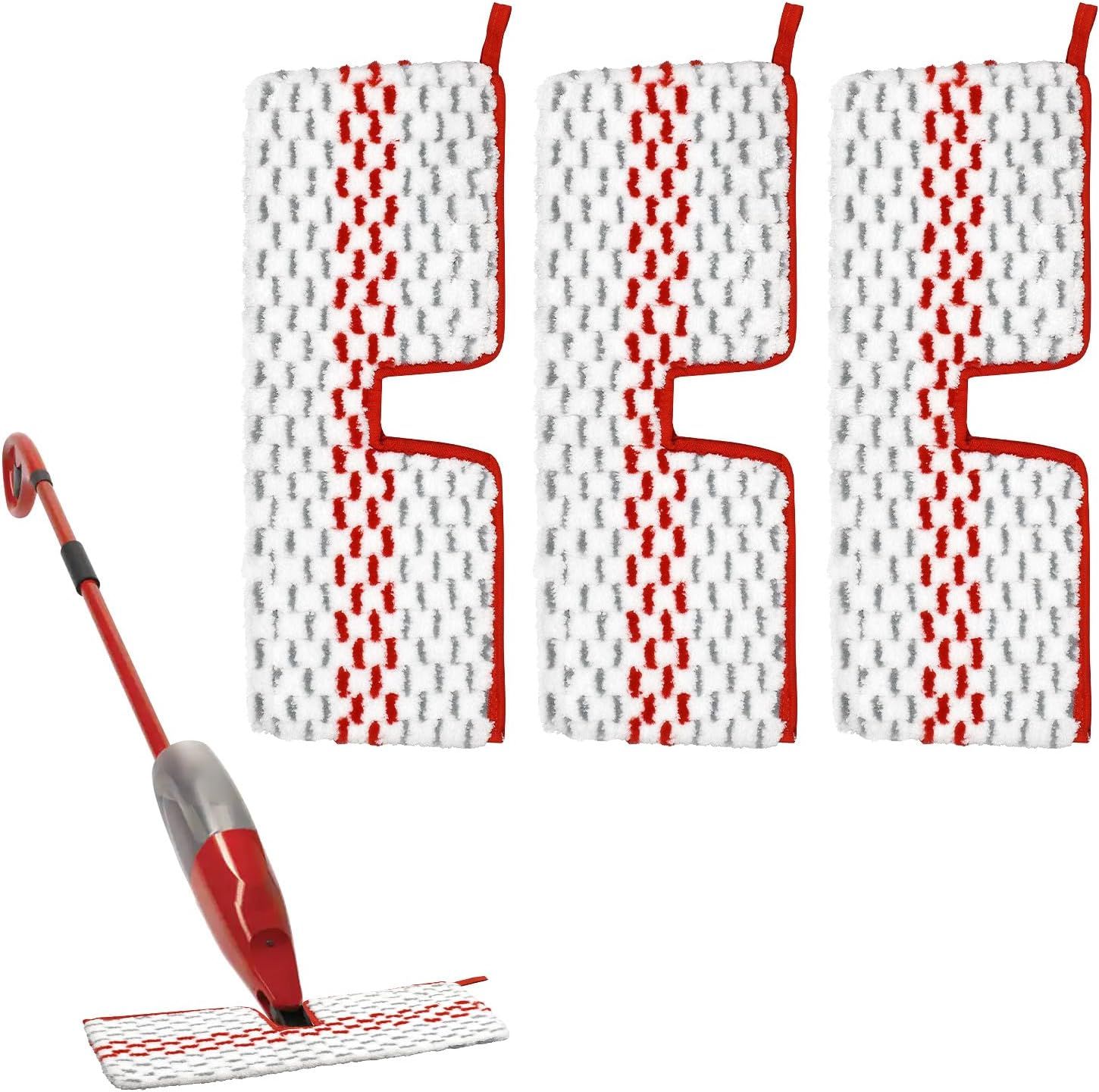 Microiber Spray Mop Pads Compatible with Oceda ProMist MAX, Dual-Action Washable lip Mop Pads Replacement or Dry Wet loor Cleaning, 3 Packs Red - Image 1