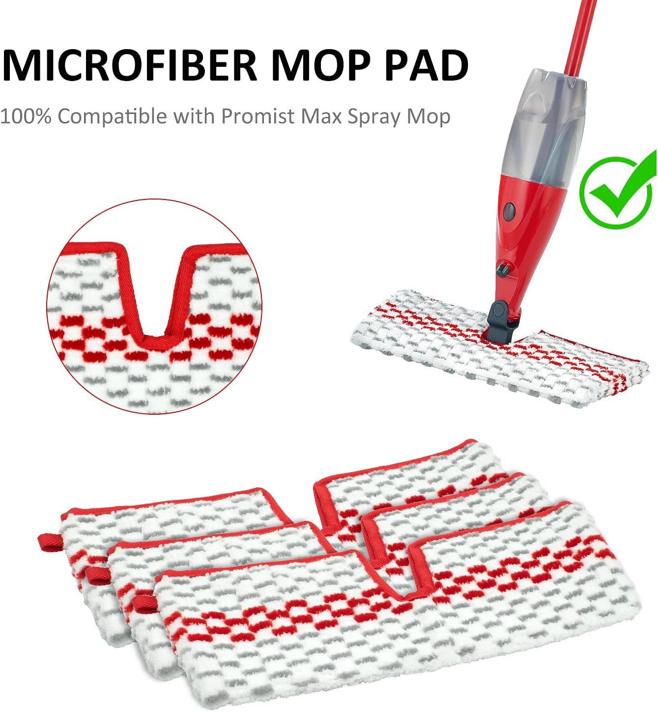 Microiber Spray Mop Pads Compatible with Oceda ProMist MAX, Dual-Action Washable lip Mop Pads Replacement or Dry Wet loor Cleaning, 3 Packs Red - Image 4