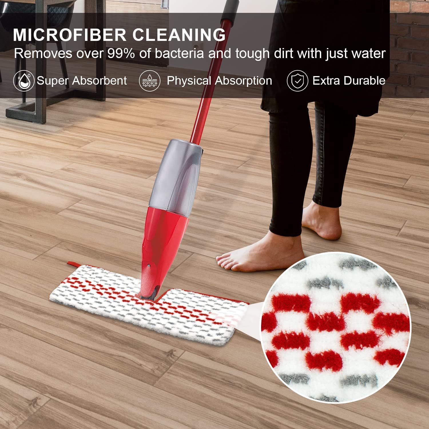 Microiber Spray Mop Pads Compatible with Oceda ProMist MAX, Dual-Action Washable lip Mop Pads Replacement or Dry Wet loor Cleaning, 3 Packs Red - Image 5