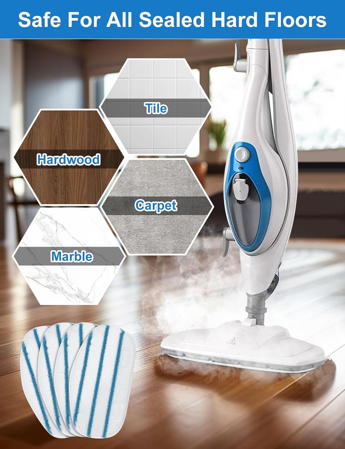 Steam Mop Pads Compatible with PurSteam ThermaPro 10-in-1 and ThermaPro 211 Steam Mop Cleaner Microiber Pur steam Mop Replacement Pads Washable Reusable Steam Mop Pads or Steamer loor Cleaning - Image 4