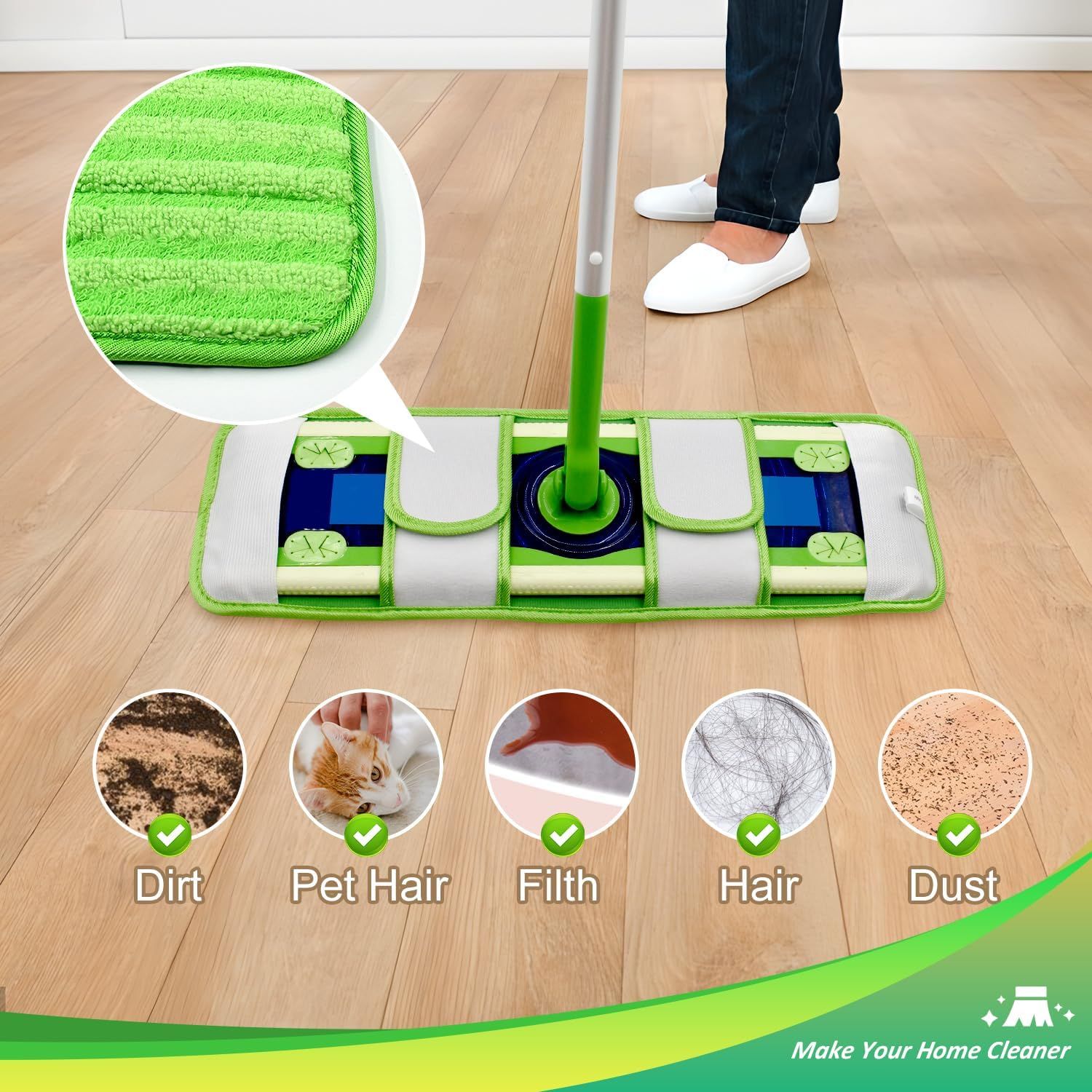4 Pack Microiber Mop Pads or Swier XL Mops Reusable Wet and Dry Mopping Cloths Compatible with Swier Sweeper XL,Washable XL Mop Reill Replacement or All Hardwood Dry & Wet Cleaning - Image 4