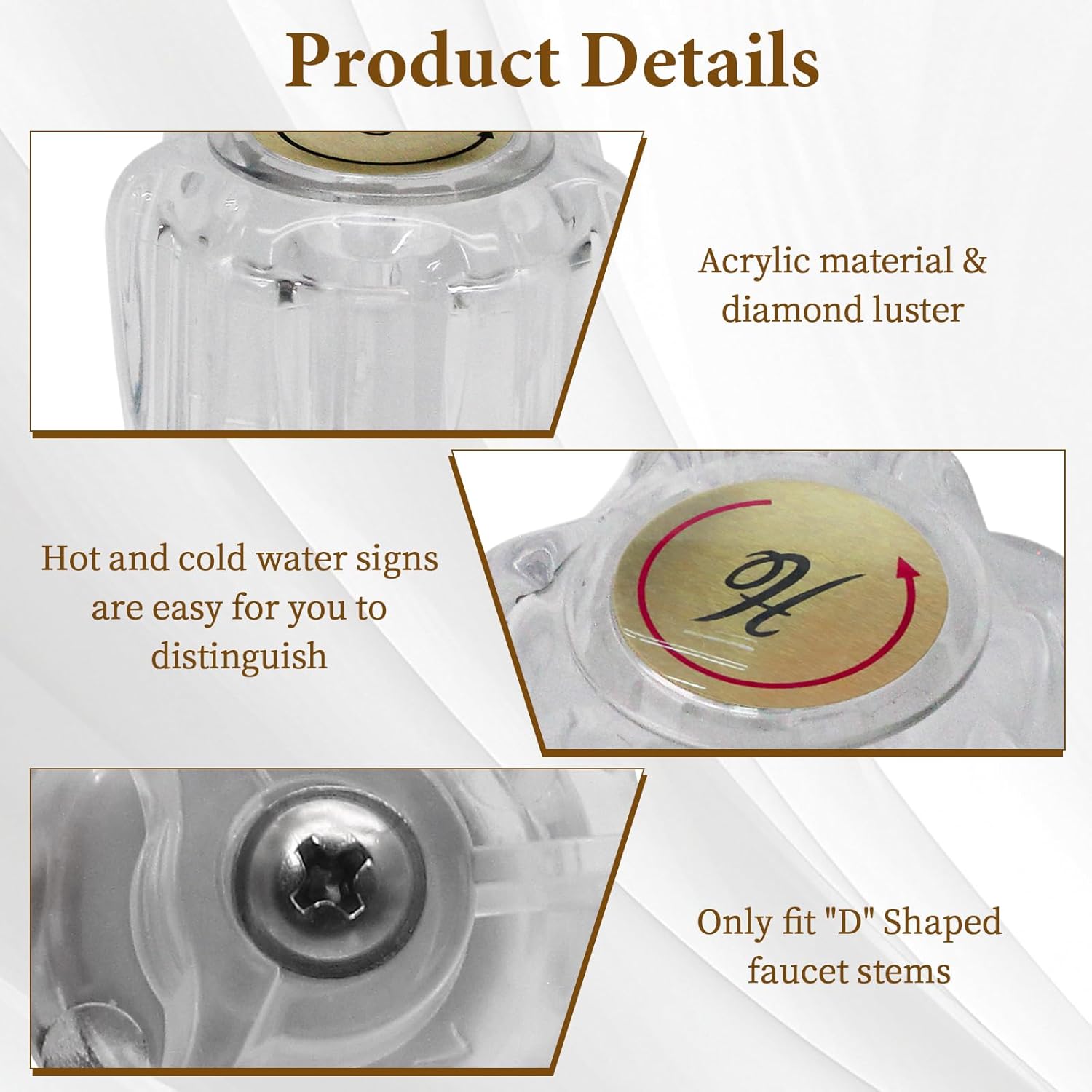 Biaungdo Clear Shower Knob Replacement Set of 2, Bathtub Faucet Handles Include Hot and Cold Shower Knob for Remodeling Trim, with Screws & Screwdriver - Image 2
