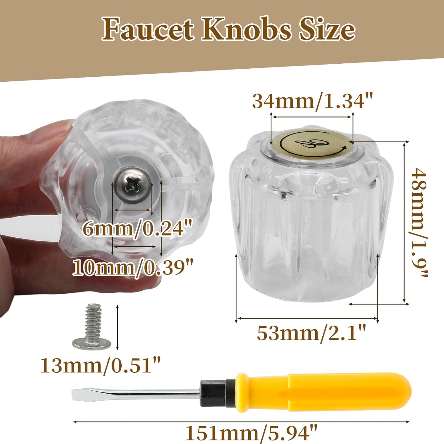 Biaungdo Clear Shower Knob Replacement Set of 2, Bathtub Faucet Handles Include Hot and Cold Shower Knob for Remodeling Trim, with Screws & Screwdriver - Image 4