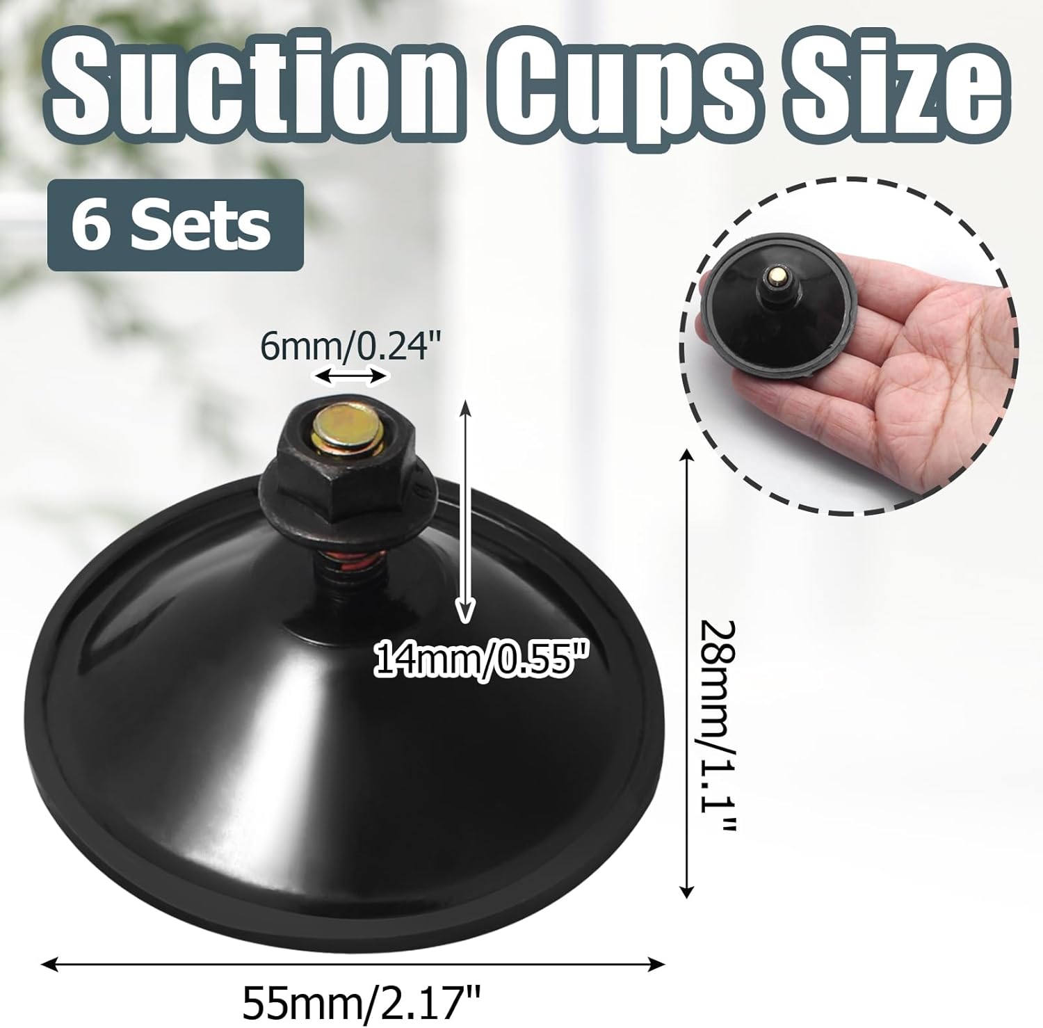 Biaungdo 6 Pack 55mm/2.16inch Strong Adhesive Suction Cup with M6 x 14mm Thread Screw, Black Thread Screw PVC Sucker Pads Holder, Glass Sucker Suction Cup Holder for Window, Bathroom Wall, Car Shade - Image 2