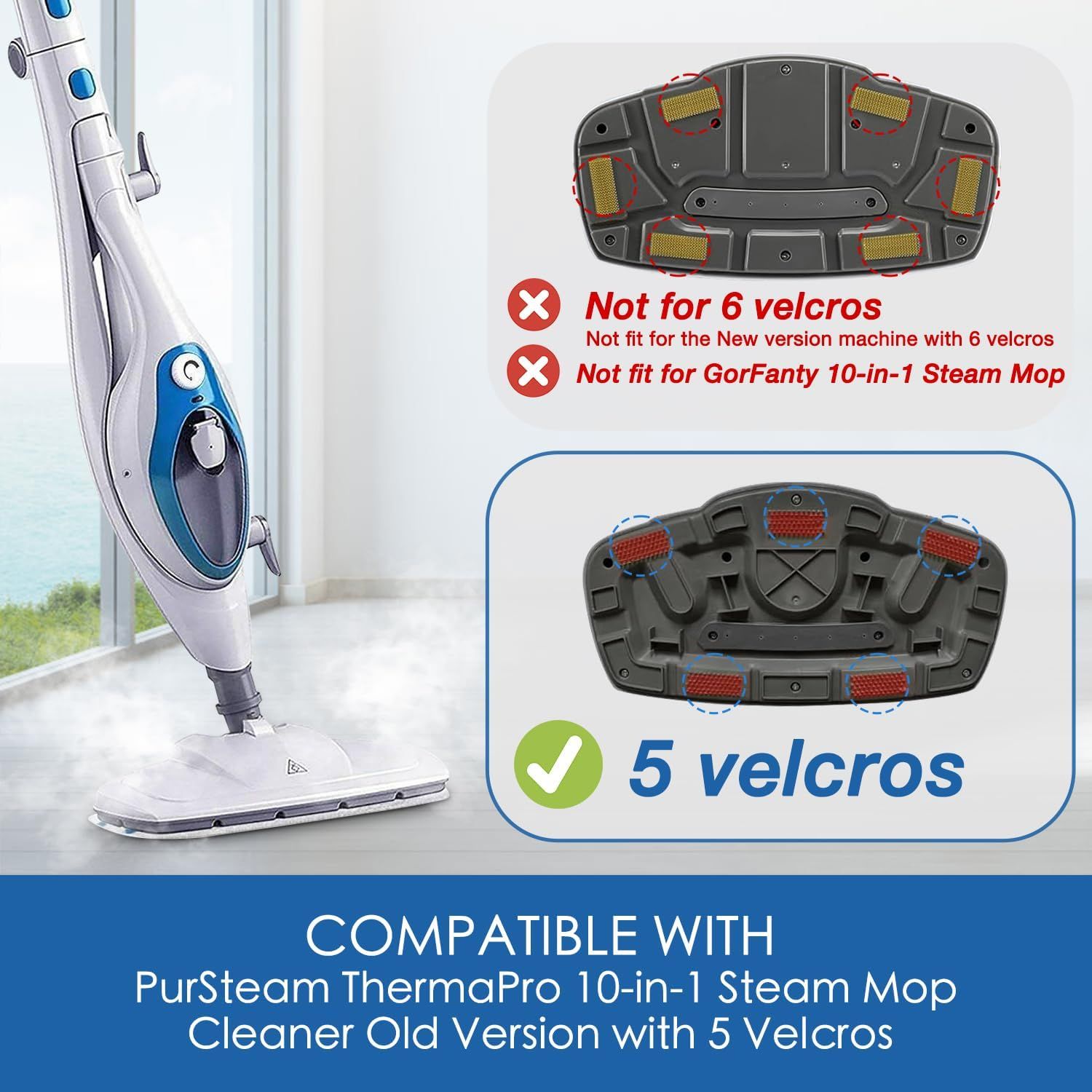 Steam Mop Pads or PurSteam ThermaPro 10-in-1 and ThermaPro 211 Steam Mop Cleaner, Pur steam Mop Replacement Pads Microiber Reusable Steam Mop Pads or Steamer loor Cleaning, 6 Pack - Image 2
