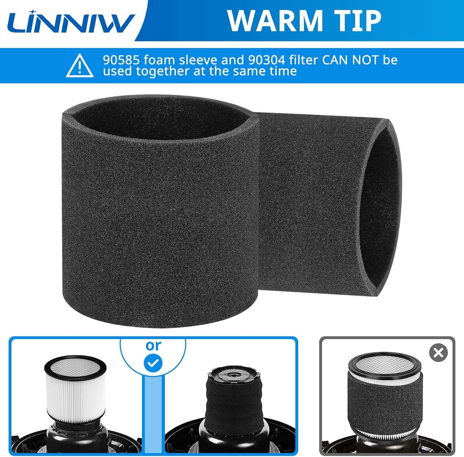 3 Pack 90585 oam Sleeve V2001 oam Replacements ilters Compatible with Most Shop-Vac Wet/Dry Vacuum Cleaners 5 Gallon and Above, Vacmaster & Genie Shop Vacuum Cleaner, Replace Parts # 9058500 - Image 5