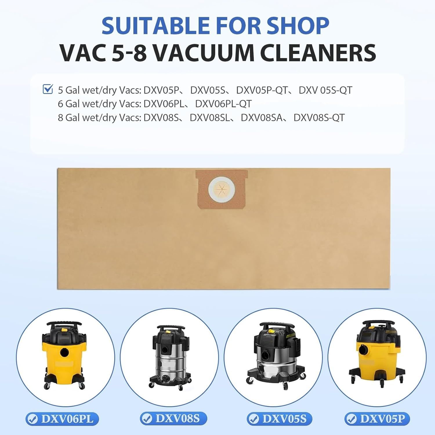 6 Pack DXVA19-4104 Dust Bags or DEWALT 5-6-8 Gallon Wet/Dry Vacuum, Compatible with DXV05P DXV06PL DXV08S - Image 3