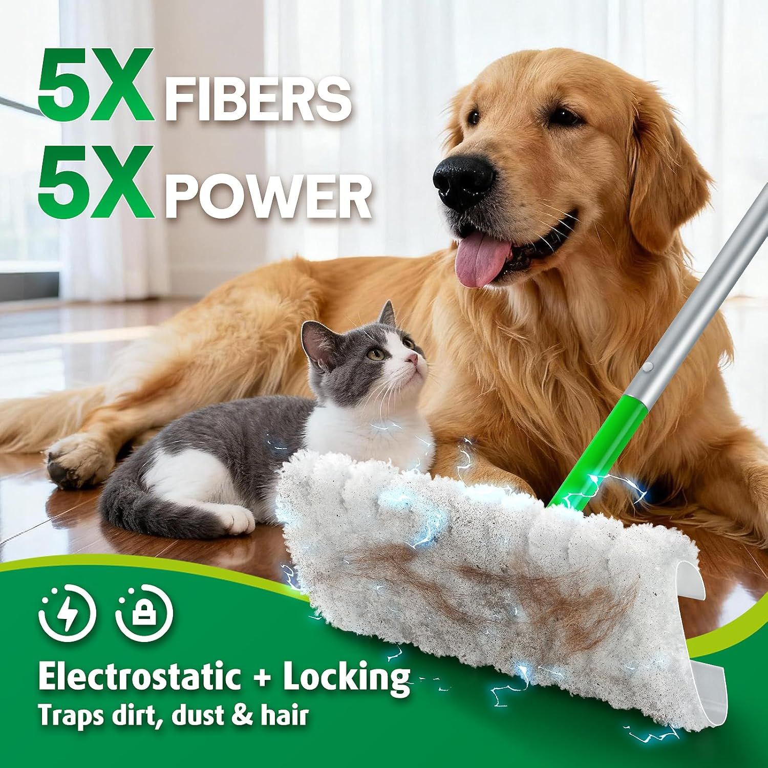 Dry Mop Pads or Swier Sweep and Mop, Heavy Duty Pet Dry Sweeper Reills, Sweeping Cloths or Cleaning Hardwood loor Dust and Hair, Disposable, Unscented, 30 Count - Image 2