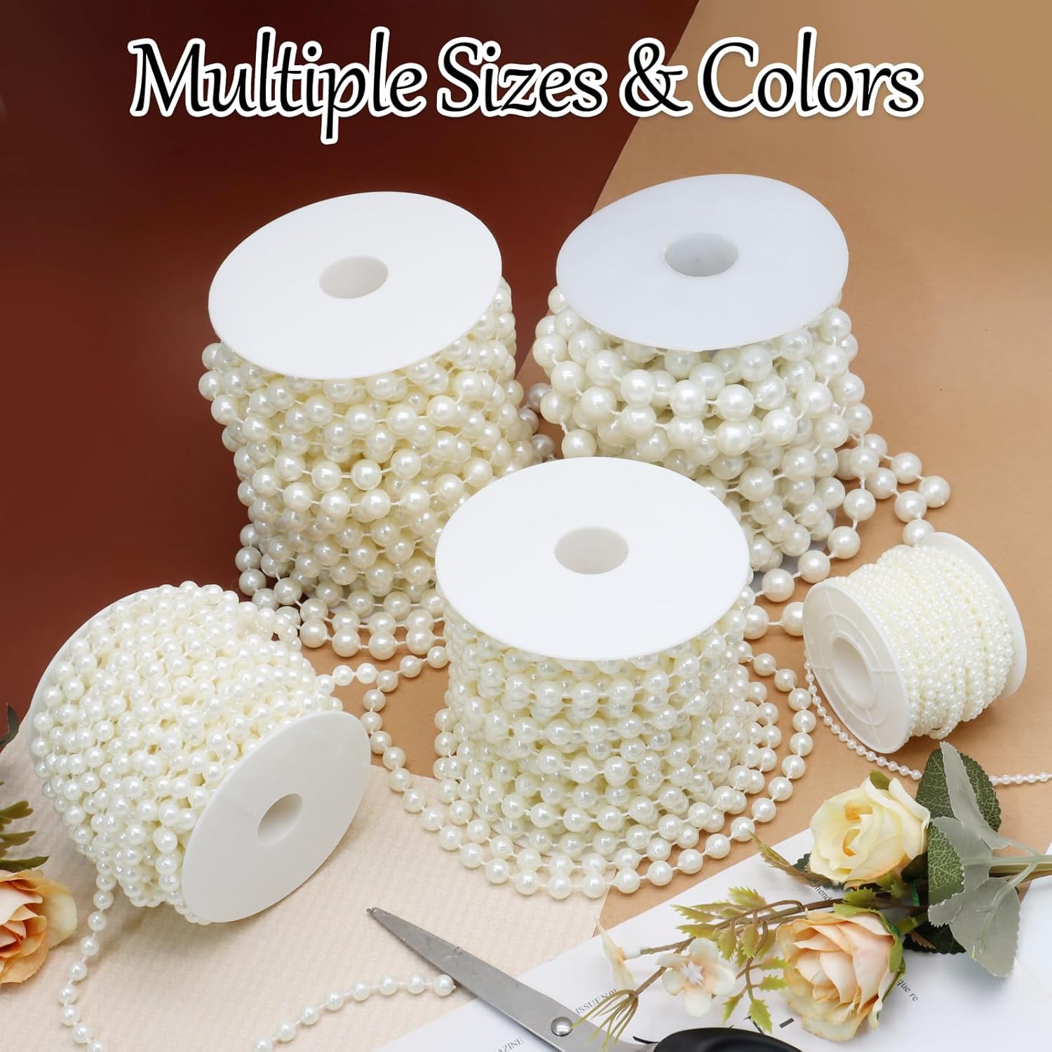 Biaungdo 8mm Millet Beads Faux Pearl Roll Strand, 10 Meters / 33 Feets Ivory Crafts String Faux Pearl Garland for Wedding Centerpieces, Christmas Tree, Party & Floral Decorations DIY - Image 2