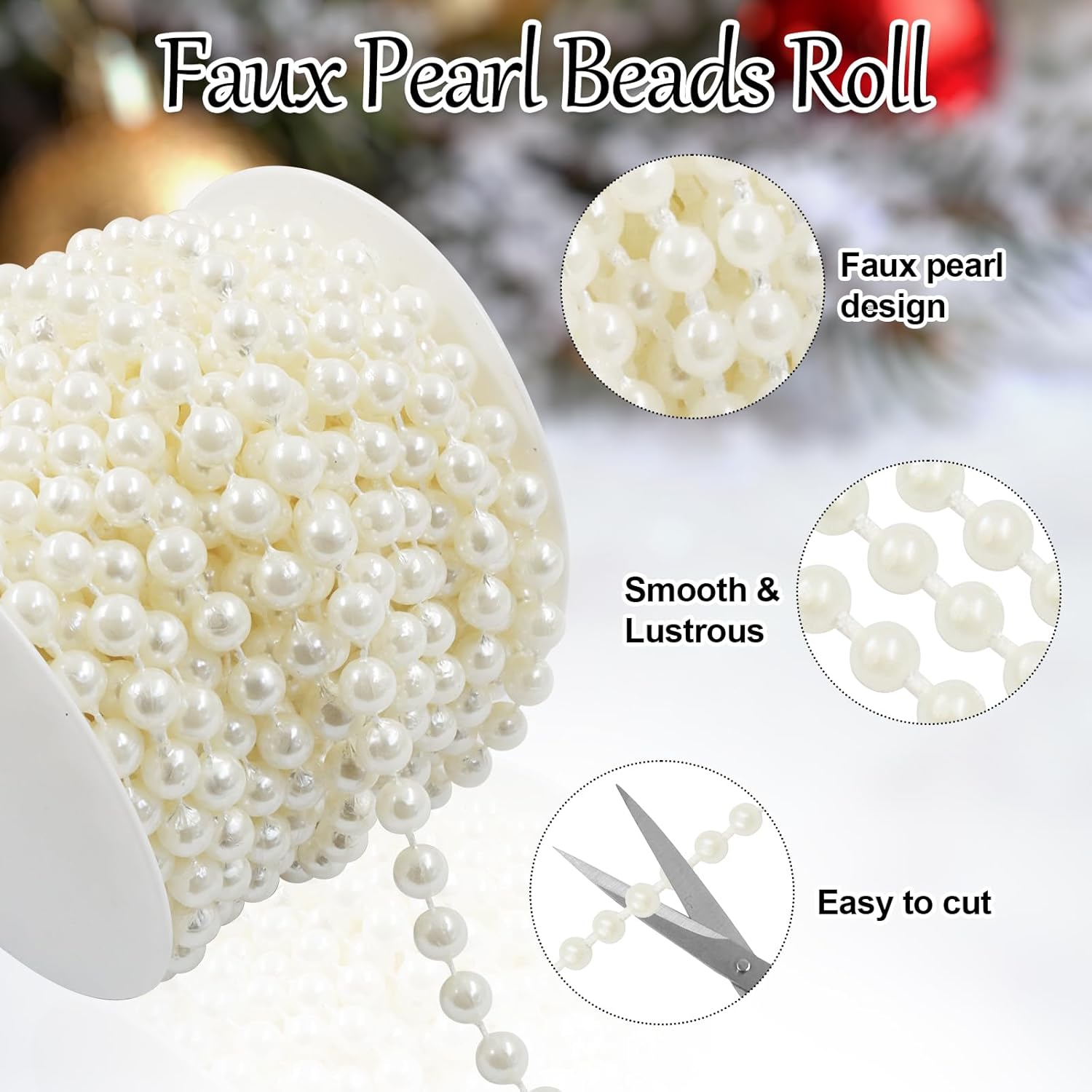 Biaungdo 8mm Millet Beads Faux Pearl Roll Strand, 10 Meters / 33 Feets Ivory Crafts String Faux Pearl Garland for Wedding Centerpieces, Christmas Tree, Party & Floral Decorations DIY - Image 3