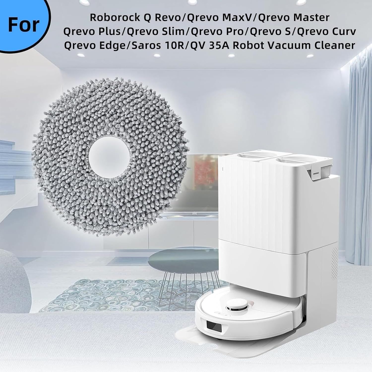 8 Pack Mop Pads or  QV 35A/Saros 10R/Q Revo/Qrevo S/Qrevo Pro/Qrevo Plus/Qrevo Master/Qrevo Slim/Qrevo Curv/Qrevo Edge Robot Vacuum Cleaner, Spin Cleaning Pads Replacement Accessories Set - Image 4