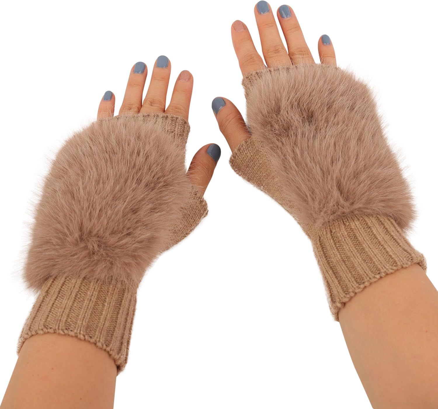 Women Wool Knit ingerless Gloves urry Mittens Wrist Warmers - Image 1