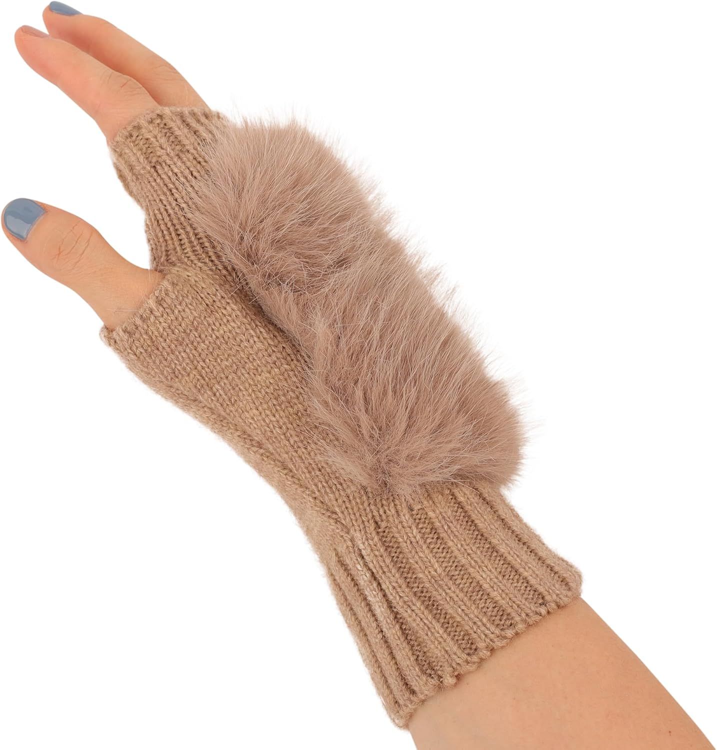 Women Wool Knit ingerless Gloves urry Mittens Wrist Warmers - Image 2
