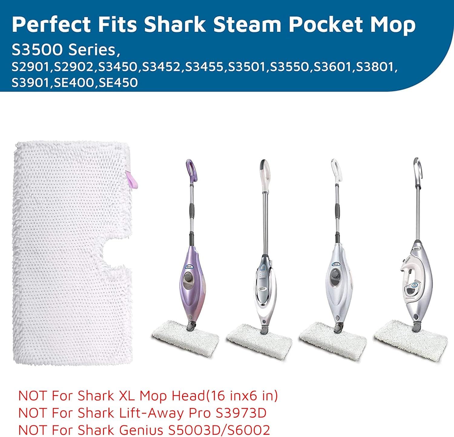 Steam Pocket Mop Replacement Pads or Shark S3500 Series S3501 S3601 S3550 S3901 SE450 S3801CO S3601D S2901 S2902 Steam Pocket Mop, 4 Pack - Image 2