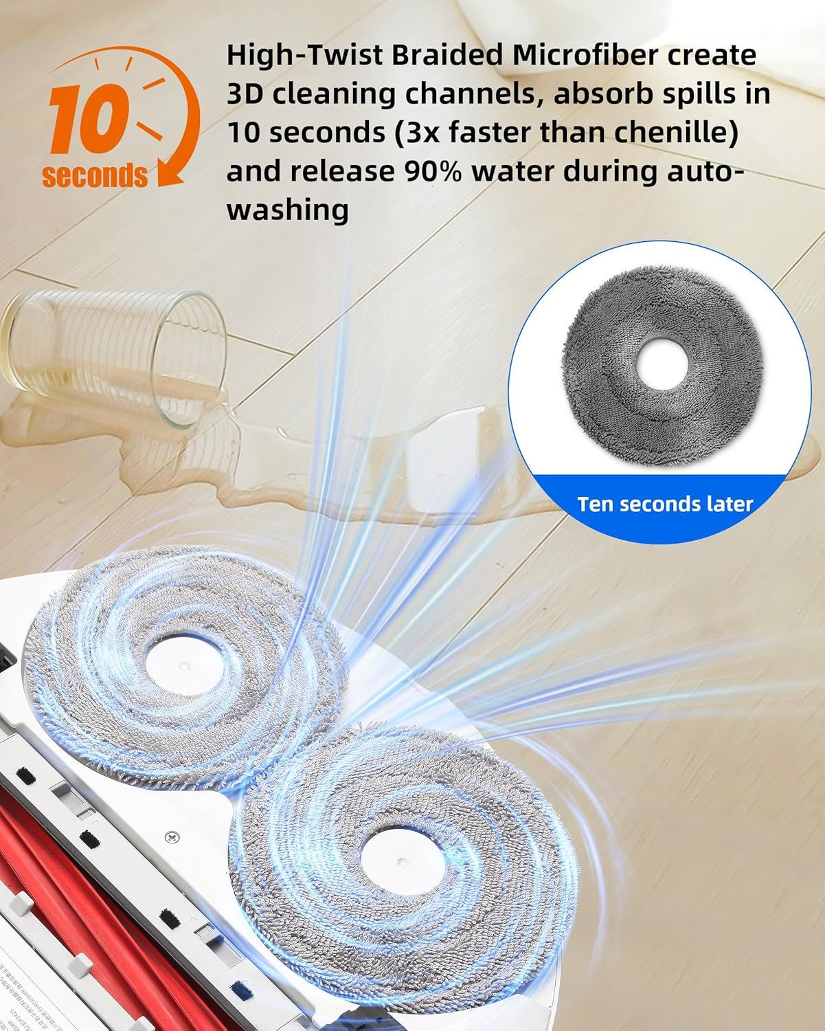 Robot Vacuum and Mop Pads 10 Pack or  QV 35A/Saros 10R/Q Revo/Qrevo S/Qrevo Pro/Qrevo Plus/Qrevo Master/Qrevo Slim/Qrevo Curv/Qrevo Edge Robot Vacuum Cleaner, High-Twist Braided Microiber - Image 7