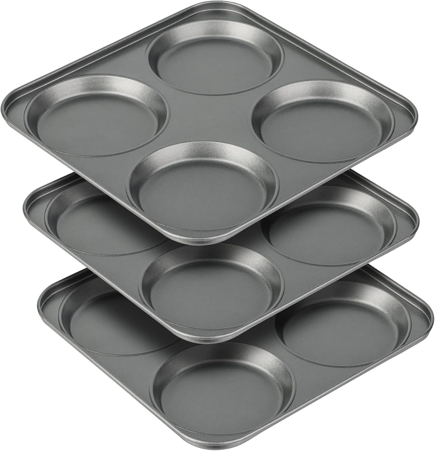 Muin Top Pan, 4-Cup Hamburger Bun Pan, Large Whoopie Pies Pan, Non-Stick Bakeware or Eggs, Cornbread, Small Cake Layers and Drop Cookies, Set o 3 - Image 1