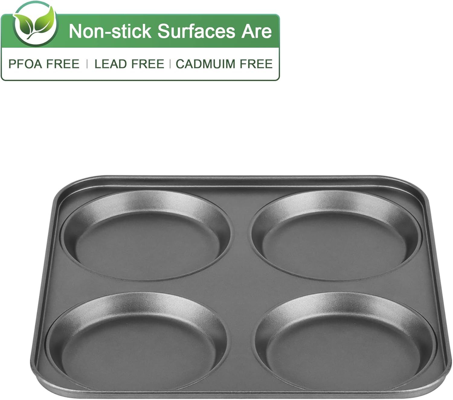 Muin Top Pan, 4-Cup Hamburger Bun Pan, Large Whoopie Pies Pan, Non-Stick Bakeware or Eggs, Cornbread, Small Cake Layers and Drop Cookies, Set o 3 - Image 4