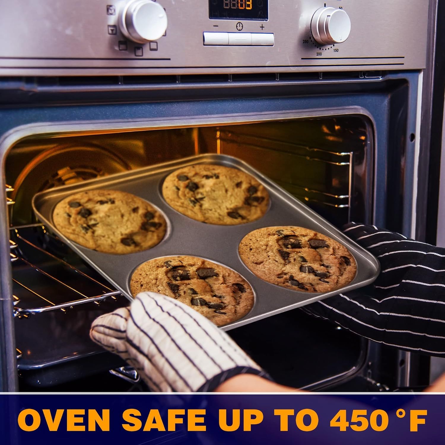 Muin Top Pan, 4-Cup Hamburger Bun Pan, Large Whoopie Pies Pan, Non-Stick Bakeware or Eggs, Cornbread, Small Cake Layers and Drop Cookies, Set o 3 - Image 5