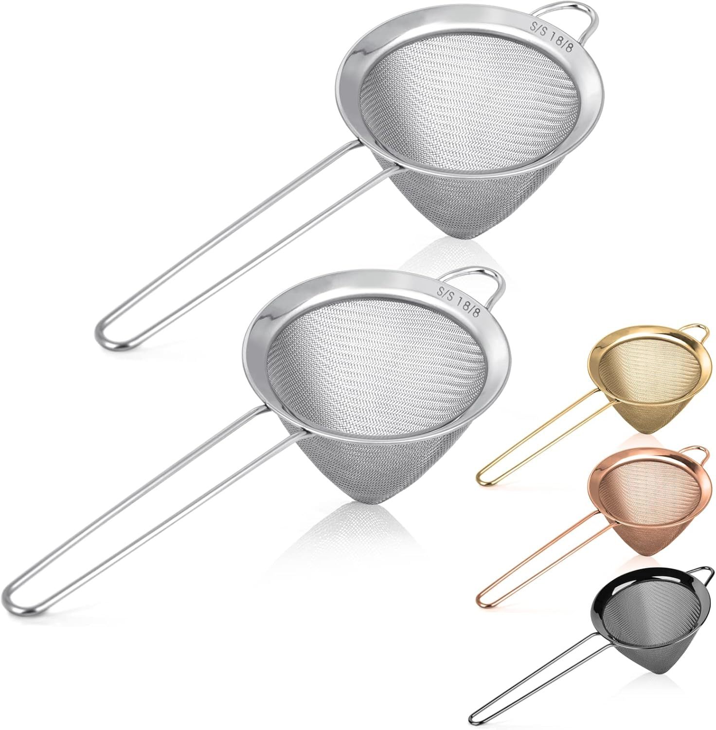 2 Pack Stainless Steel 18/8 Small ood Strainer, ine Mesh Sieve with Long Handle, Cocktail Strainer or Cocktails, Tea Herbs, Coee & Drinks, Rust Proo & Great as Tea Strainer, 3.5inch - Image 1