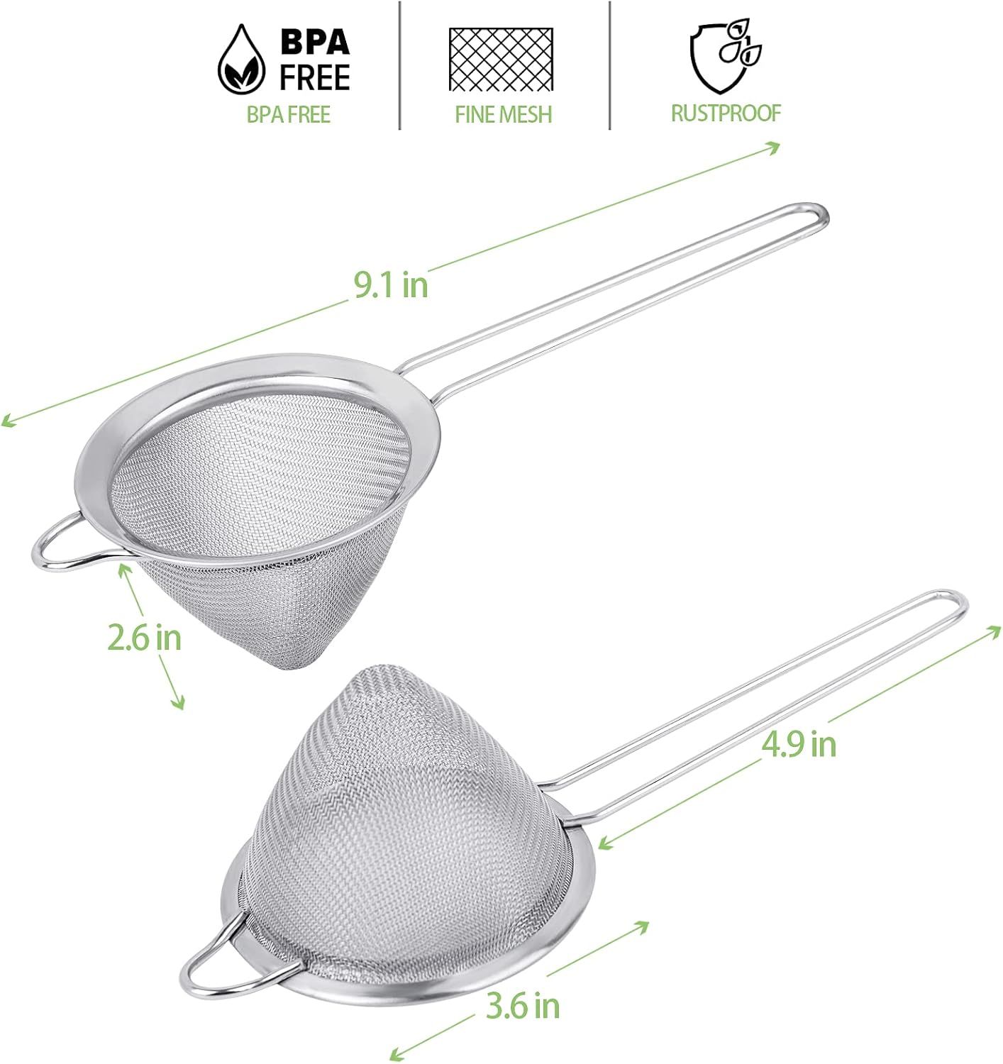 2 Pack Stainless Steel 18/8 Small ood Strainer, ine Mesh Sieve with Long Handle, Cocktail Strainer or Cocktails, Tea Herbs, Coee & Drinks, Rust Proo & Great as Tea Strainer, 3.5inch - Image 3