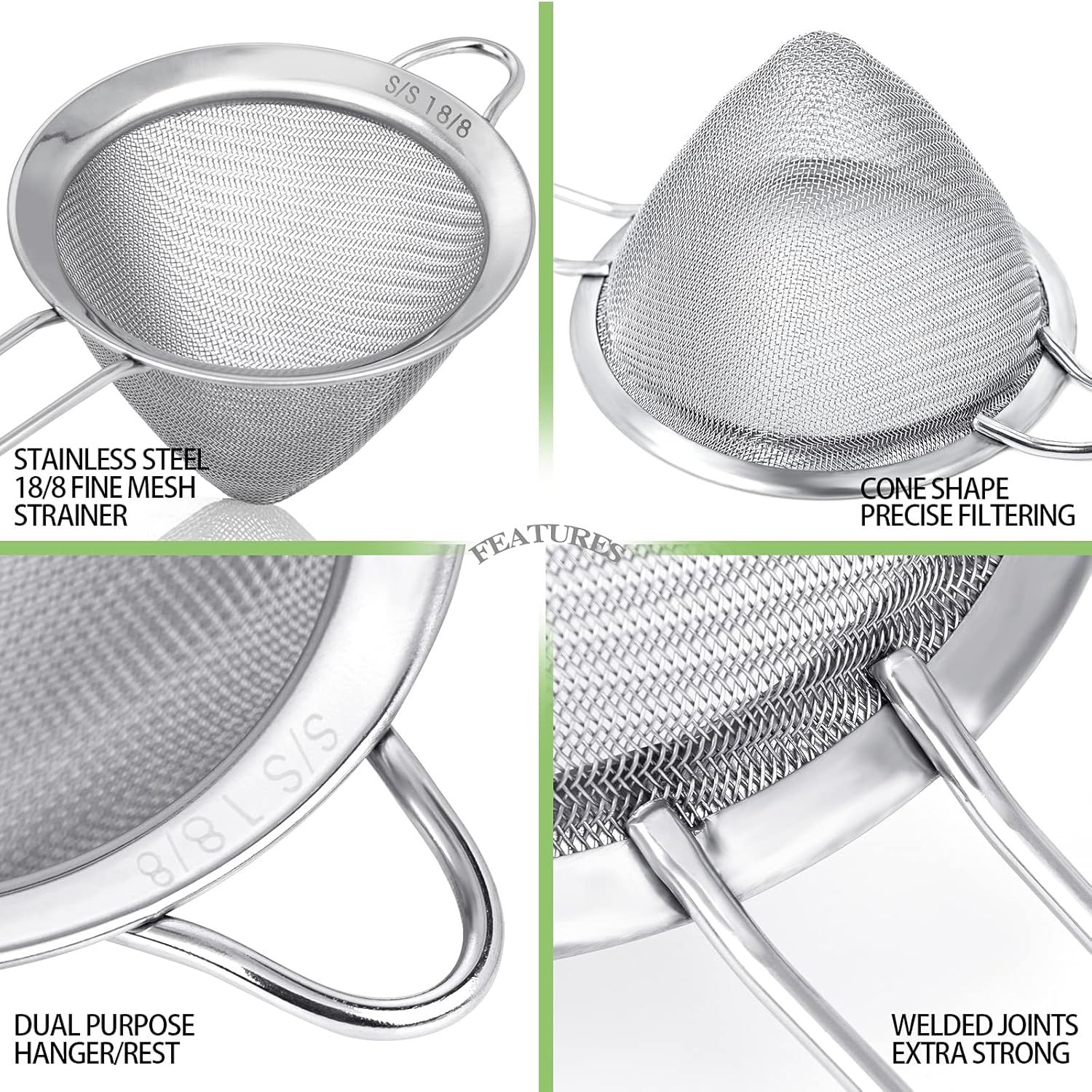 2 Pack Stainless Steel 18/8 Small ood Strainer, ine Mesh Sieve with Long Handle, Cocktail Strainer or Cocktails, Tea Herbs, Coee & Drinks, Rust Proo & Great as Tea Strainer, 3.5inch - Image 5