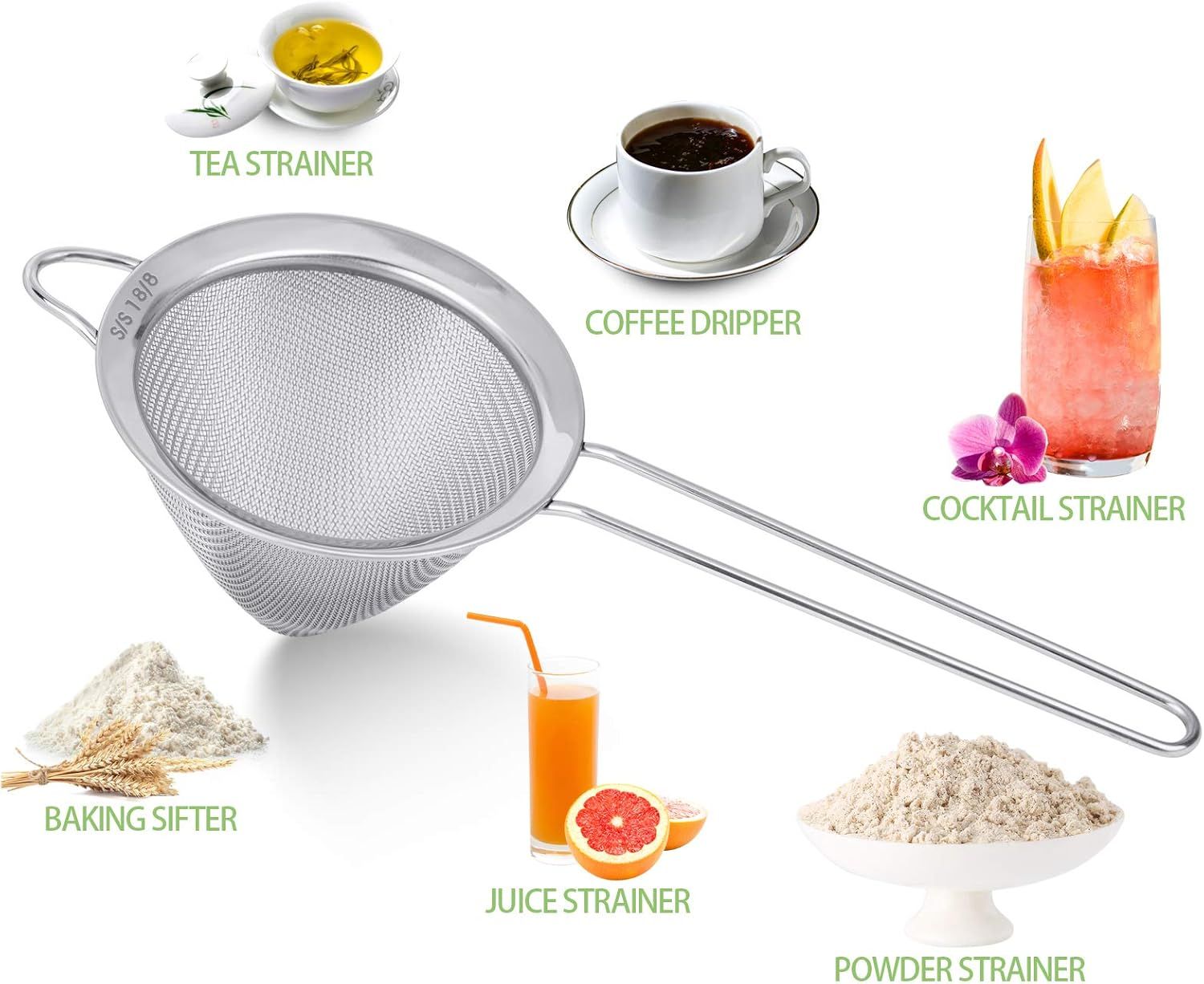 2 Pack Stainless Steel 18/8 Small ood Strainer, ine Mesh Sieve with Long Handle, Cocktail Strainer or Cocktails, Tea Herbs, Coee & Drinks, Rust Proo & Great as Tea Strainer, 3.5inch - Image 8