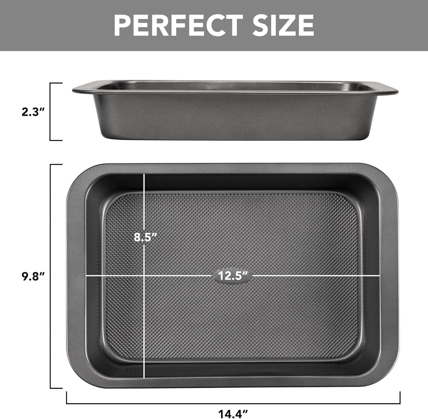 Cake Pan, Nonstick Baking Pan or Cake, Bread, Brownie or Lasagna, Heavy Duty Baking Dish with Diamond Texture Pattern and Wide Grips - Image 2