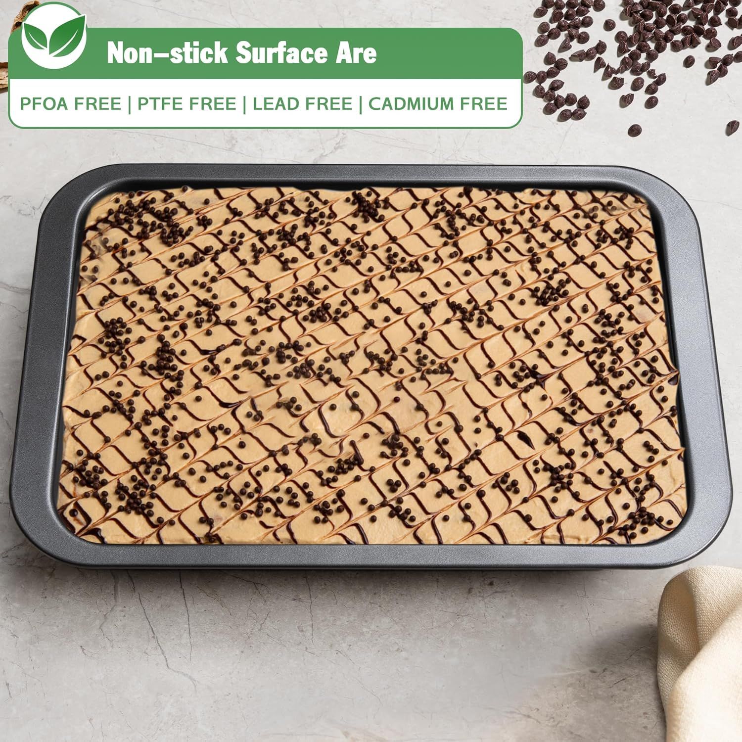 Cake Pan, Nonstick Baking Pan or Cake, Bread, Brownie or Lasagna, Heavy Duty Baking Dish with Diamond Texture Pattern and Wide Grips - Image 3