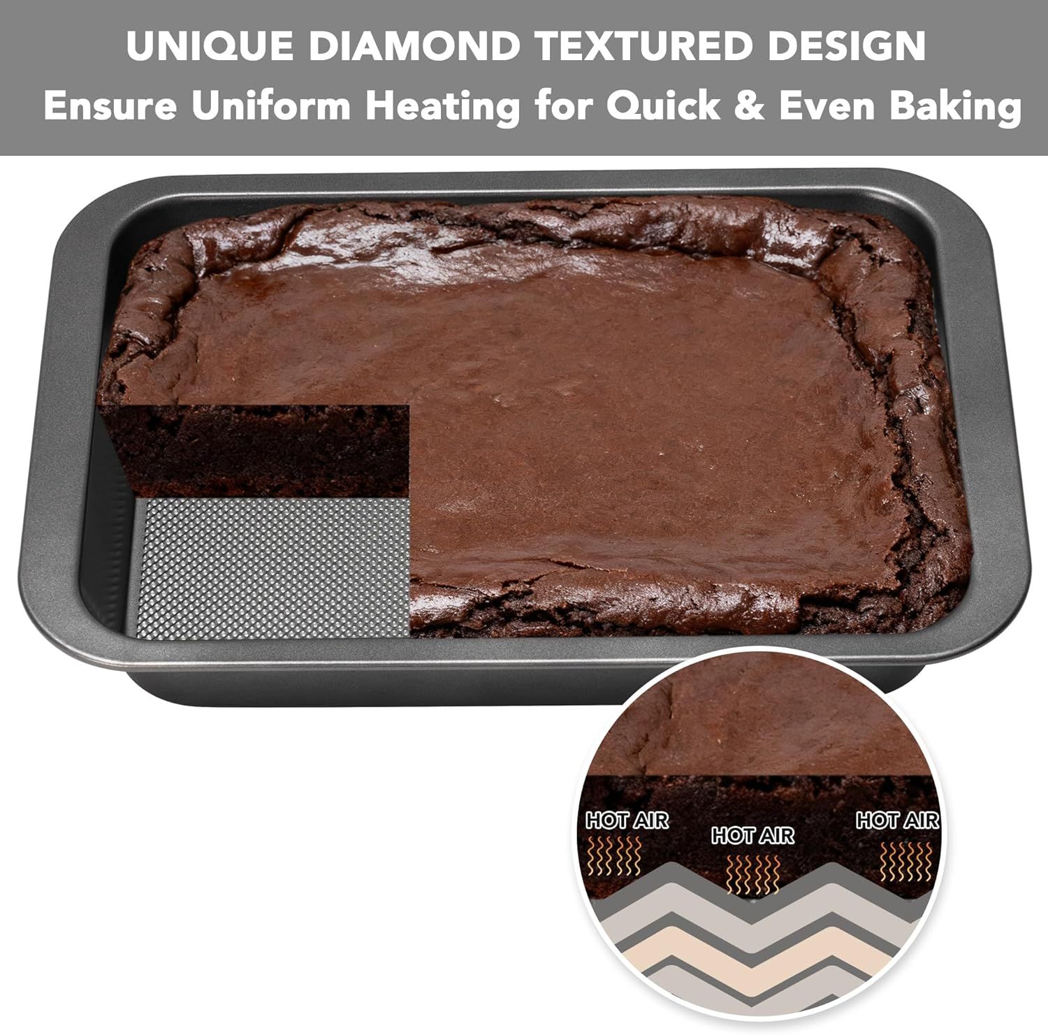 Cake Pan, Nonstick Baking Pan or Cake, Bread, Brownie or Lasagna, Heavy Duty Baking Dish with Diamond Texture Pattern and Wide Grips - Image 4