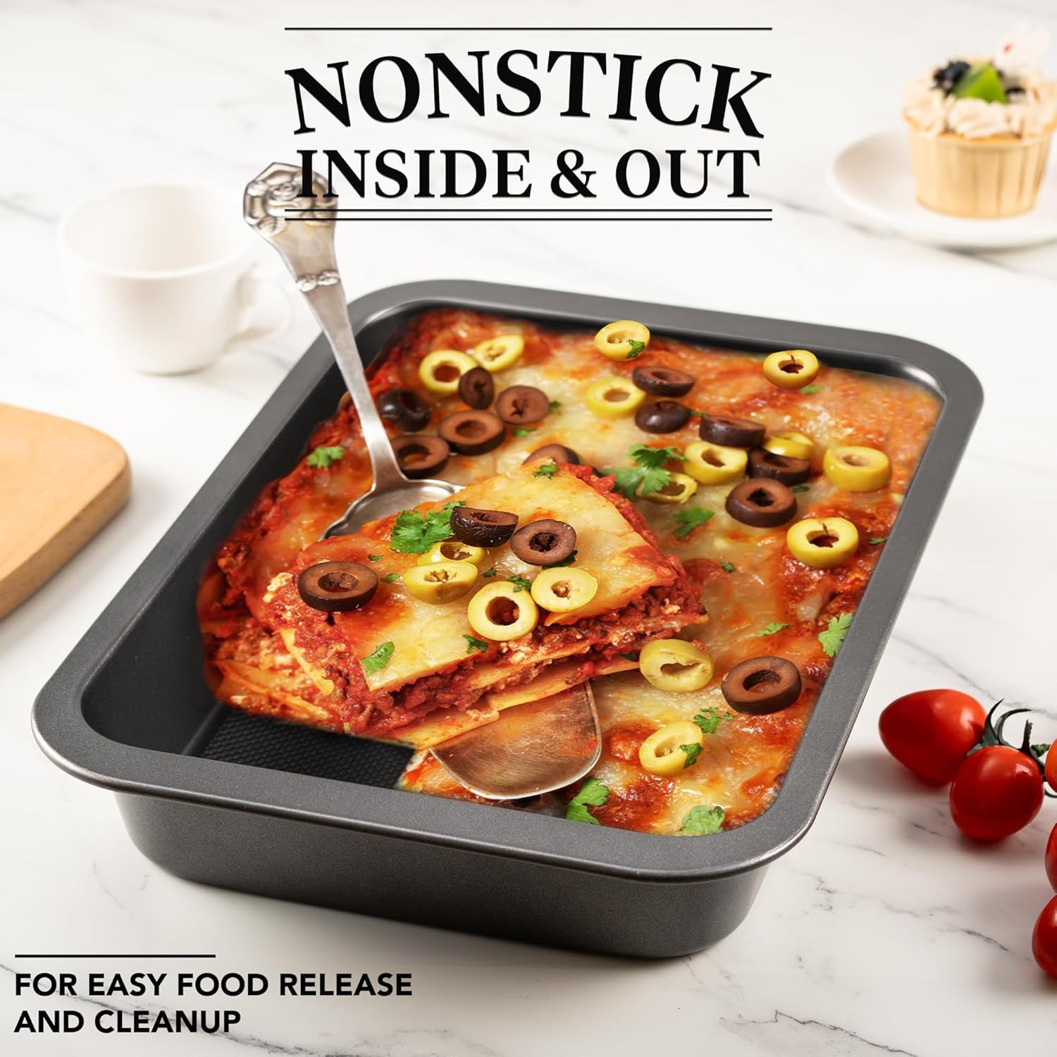 Cake Pan, Nonstick Baking Pan or Cake, Bread, Brownie or Lasagna, Heavy Duty Baking Dish with Diamond Texture Pattern and Wide Grips - Image 6