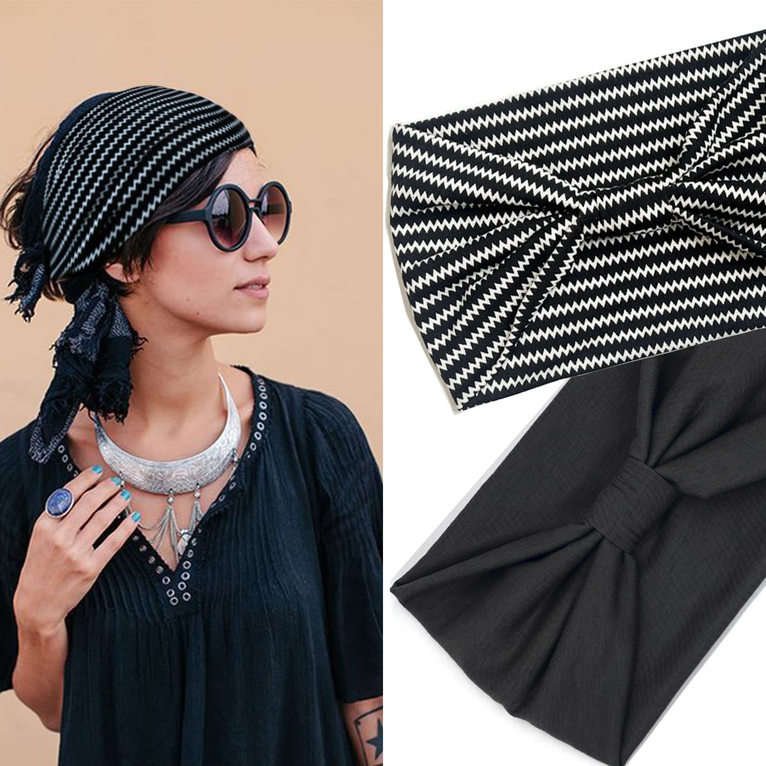 Wide Headbands or Women, Neutral Knotted Head Wraps Turbans, Large Arican Style Head Bands Hair Accessories, 6 Pack - Image 4