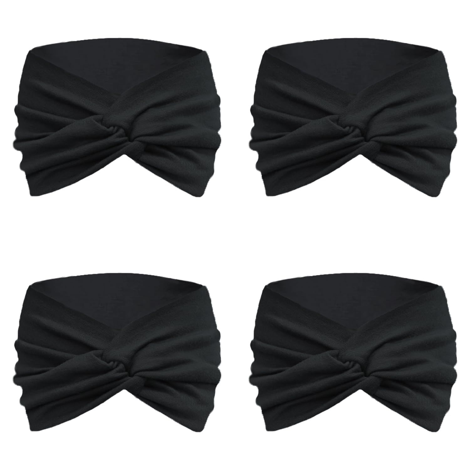 Extra Wide Headbands or Women Non-Slip, 7'' Large Twist Knotted Stretchy Wraps Head Bands Hair Accessories, 4 Pack, Black - Image 2