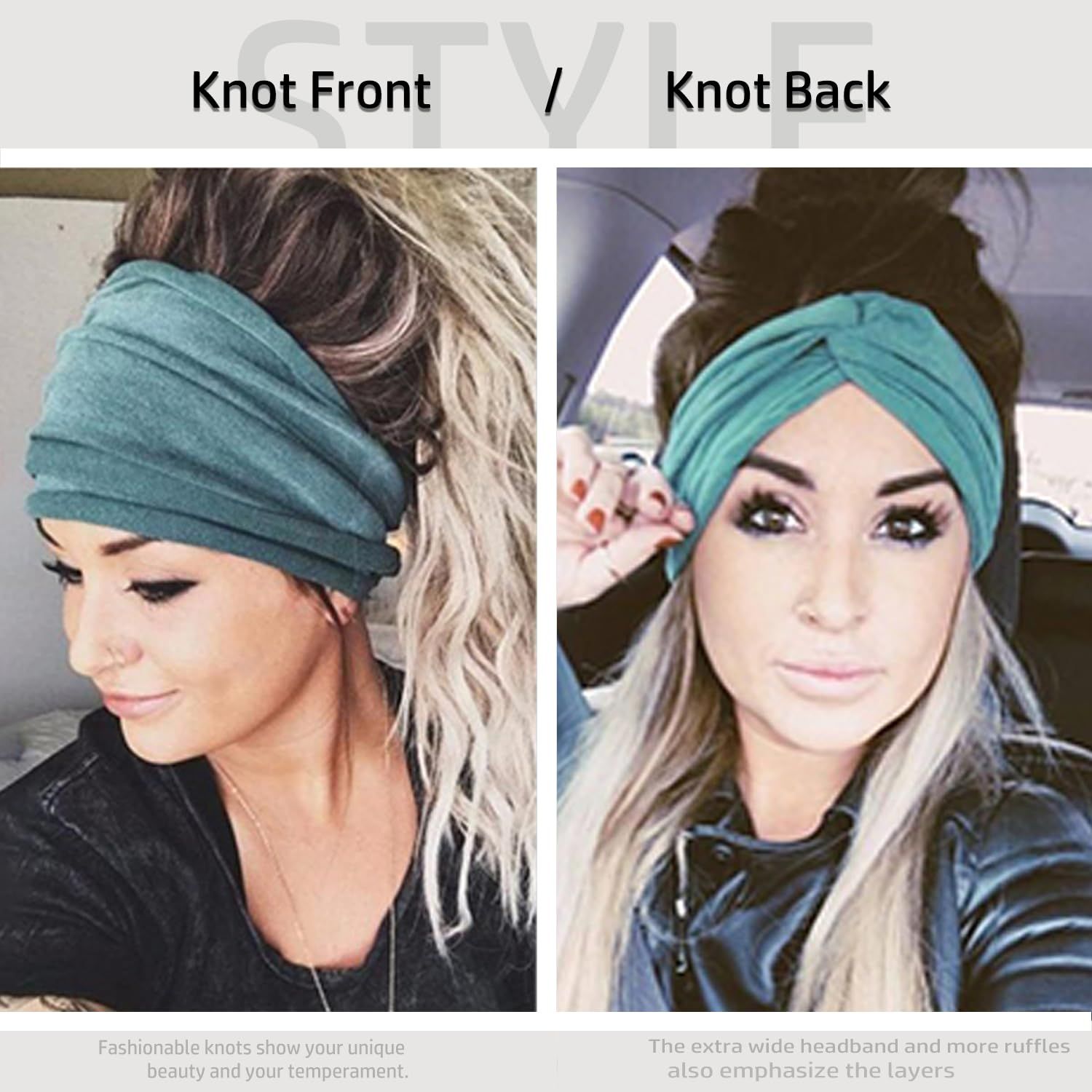 Extra Wide Headbands or Women Non-Slip, 7'' Large Twist Knotted Stretchy Wraps Head Bands Hair Accessories, 4 Pack, Black - Image 3