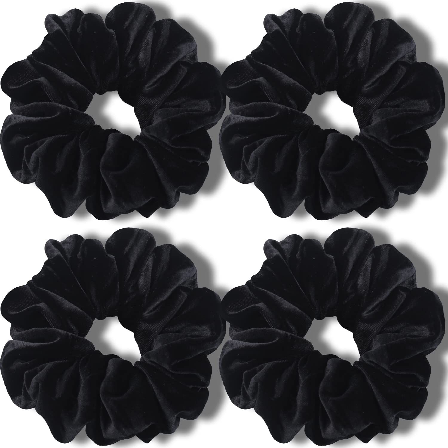 Extra Large Scrunchies or Women's Thick Hair, Premium Velvet Sot Jumbo Scrunchy, XL 6 inch Big Elastic Band Hair Accessories, 4 Pack, Black - Image 1