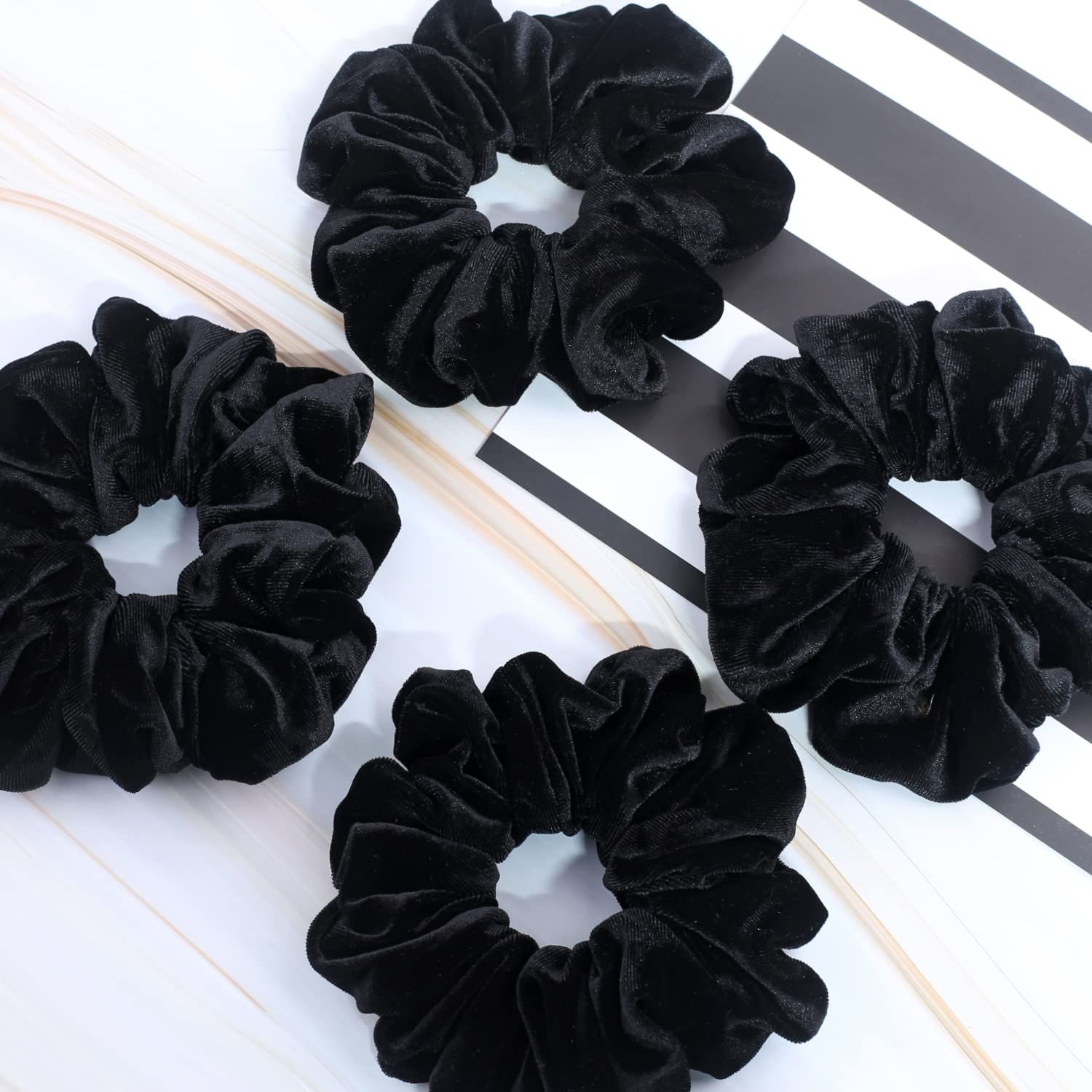 Extra Large Scrunchies or Women's Thick Hair, Premium Velvet Sot Jumbo Scrunchy, XL 6 inch Big Elastic Band Hair Accessories, 4 Pack, Black - Image 2