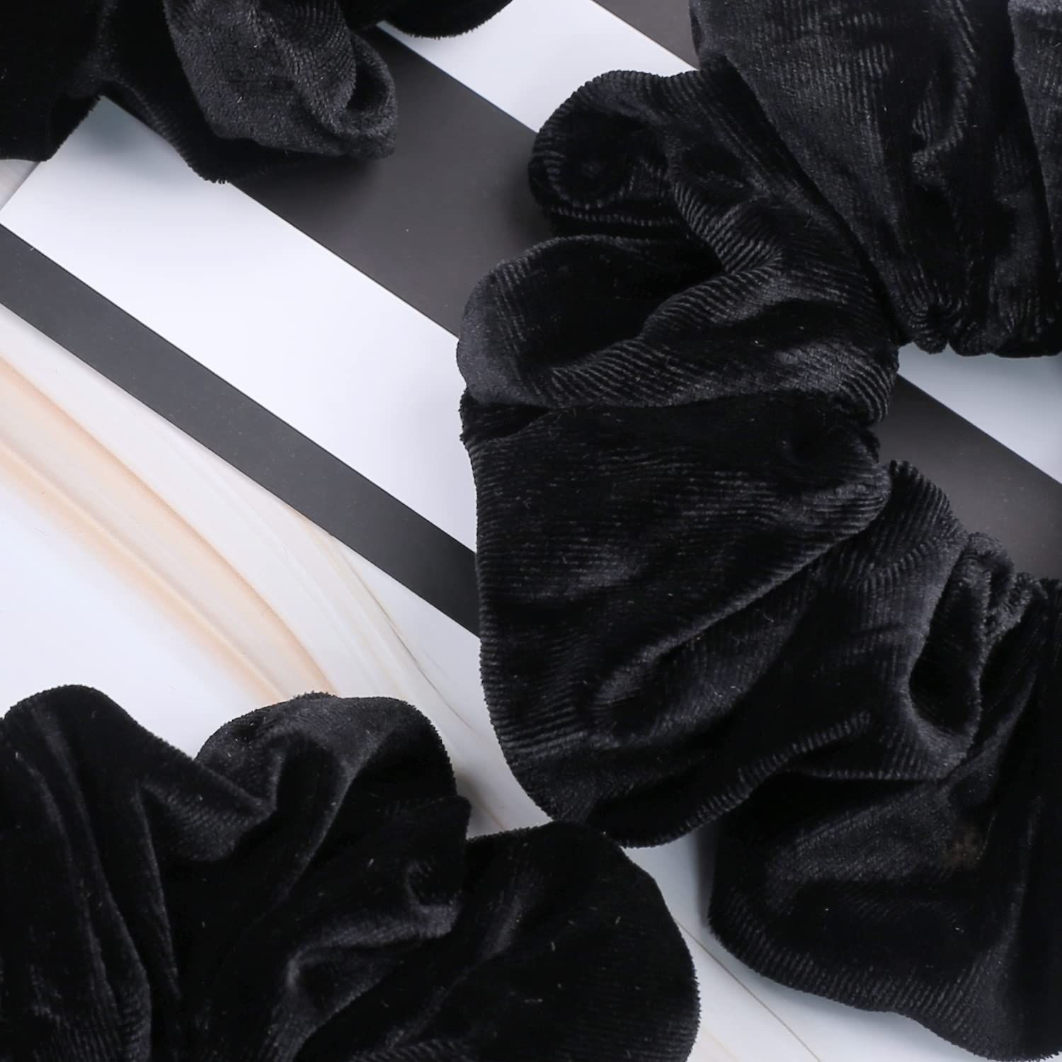 Extra Large Scrunchies or Women's Thick Hair, Premium Velvet Sot Jumbo Scrunchy, XL 6 inch Big Elastic Band Hair Accessories, 4 Pack, Black - Image 3